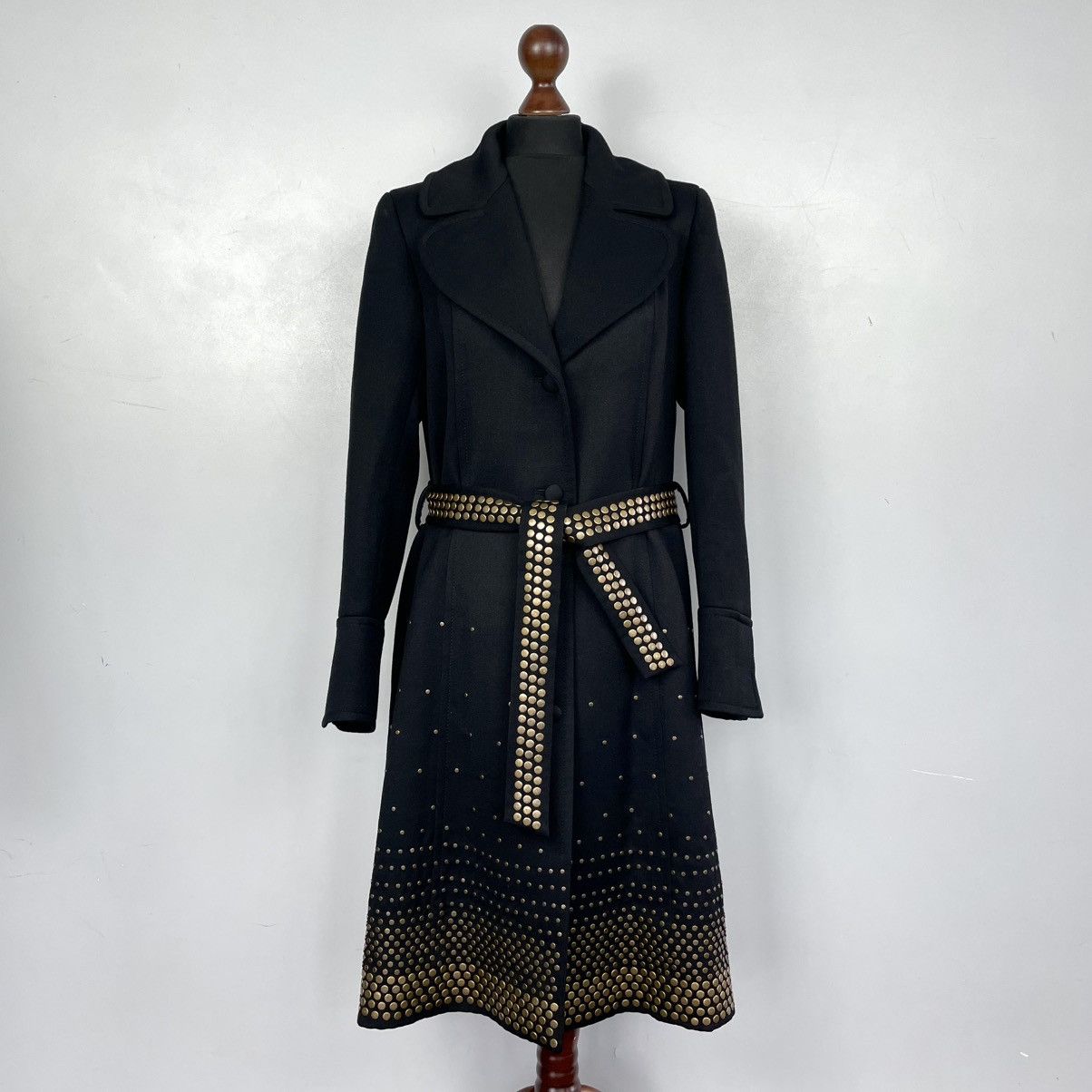 Roberto Cavalli Roberto Cavalli Black Gold Studded Wool Trench Coats SZ42 Size M / US 6-8 / IT 42-44 - 1 Thumbnail