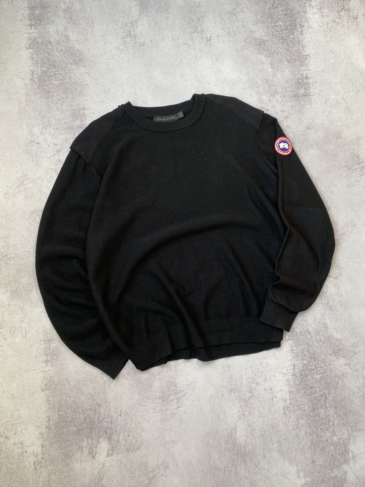 image of Canada Goose Embroidered Logo Black Wool Knit Sweater, Men's (Size XL)