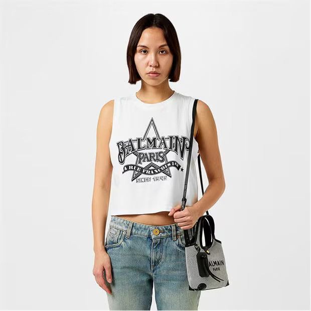 Balmain o1g2r1mq0924 Western Tank Top in White & Noir Size S / US 4 / IT 40 - 3 Thumbnail