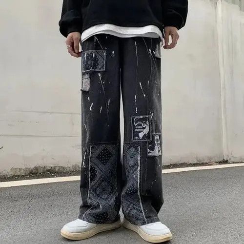 Jean Bandana Patchwork Straight Leg Baggy Jeans Size US 30 / EU 46 - 1 Thumbnail