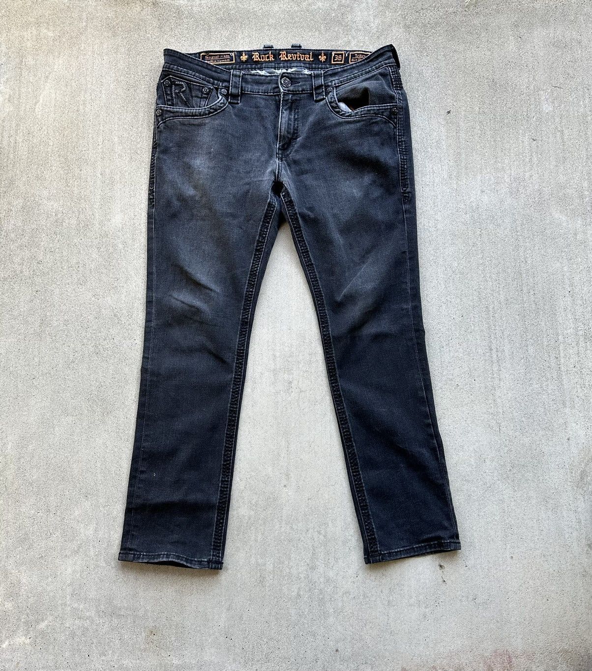 Rock Revival Triton Slim Straight Jeans Men Size 36 Black