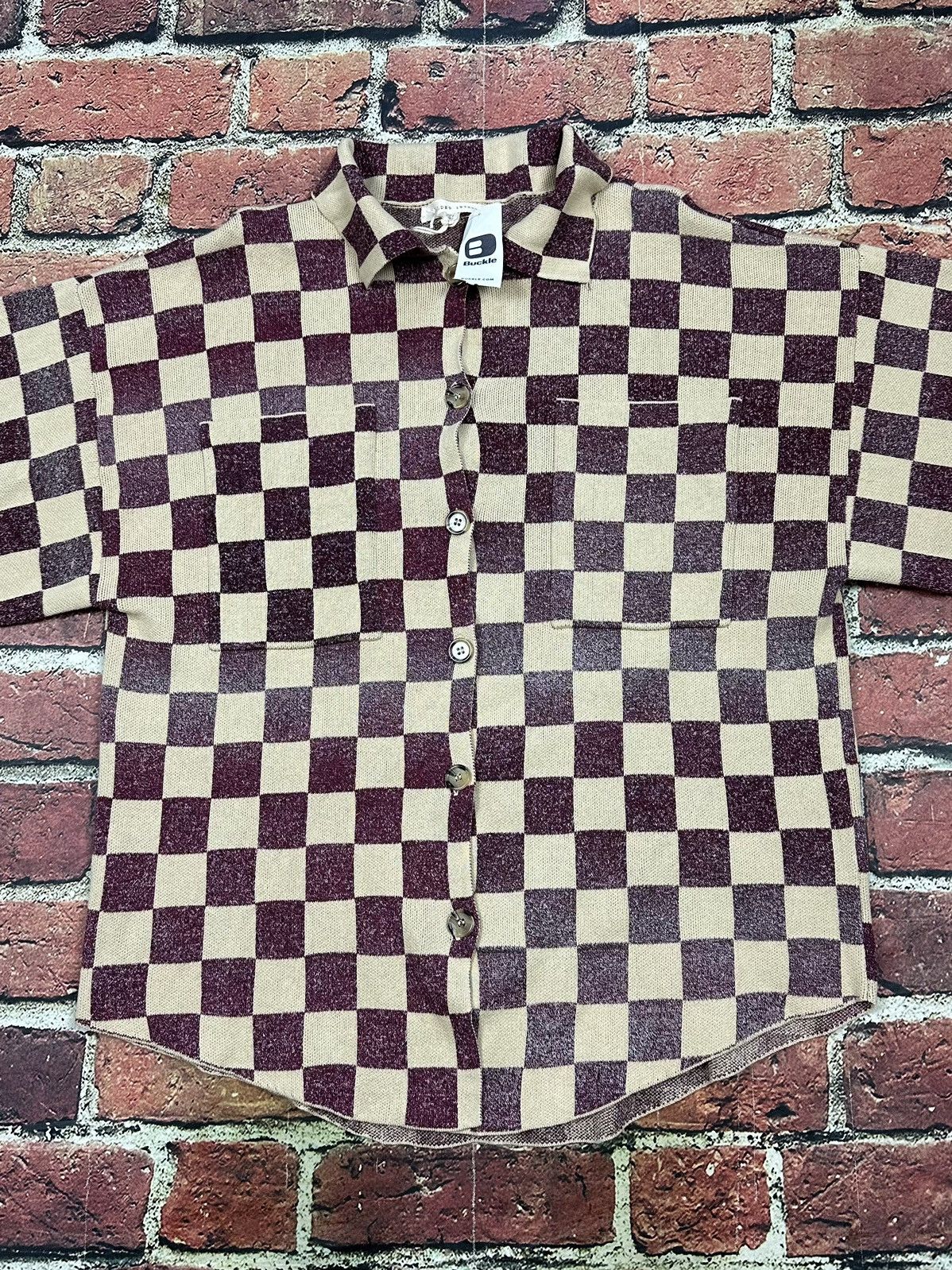 BKE Buckle Gilded Intent Boho Checkered Cardigan Sweater NWT NEW Size M / US 6-8 / IT 42-44 - 3 Thumbnail
