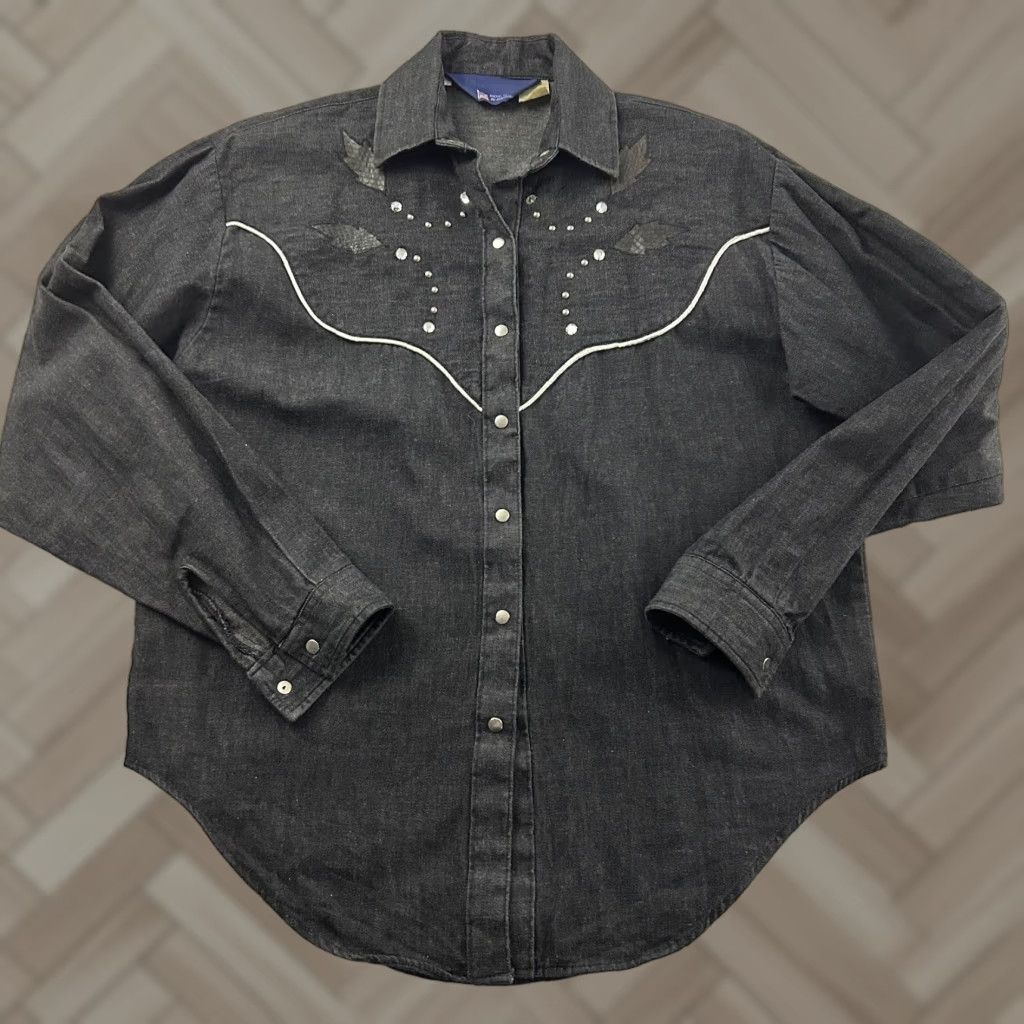 Vintage Panhandle Slim Jeweled Long Sleeve Button-Up Shirt Women's Small Black Size S / US 4 / IT 40 - 1 Thumbnail