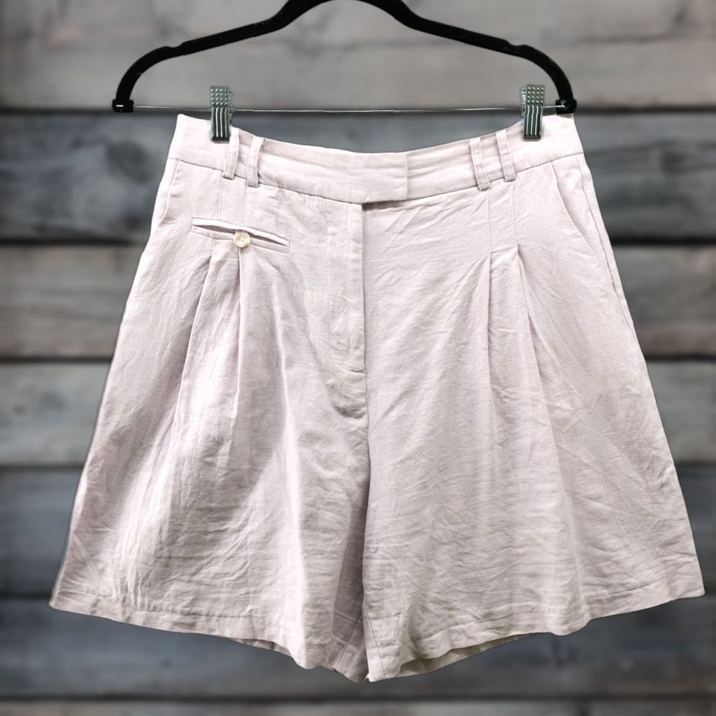 Topshop TOPSHOP Linen Blend Culotte Shorts Womens 8 Light Pink Pleated High Waist Casual Size 30" / US 8 / IT 44 - 1 Thumbnail