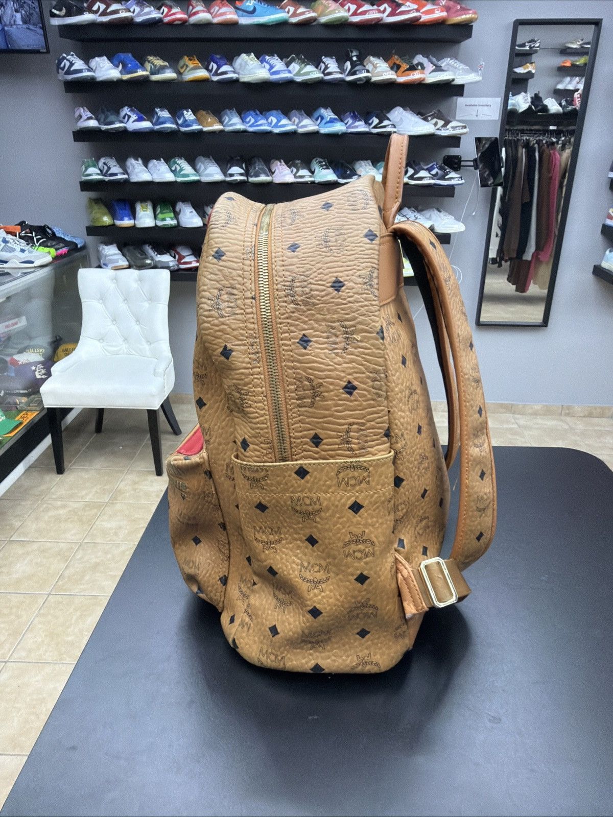 MCM MCM Visetos Medium Stark Logo Stripe Backpack Cognac Red Size ONE SIZE - 10 Thumbnail