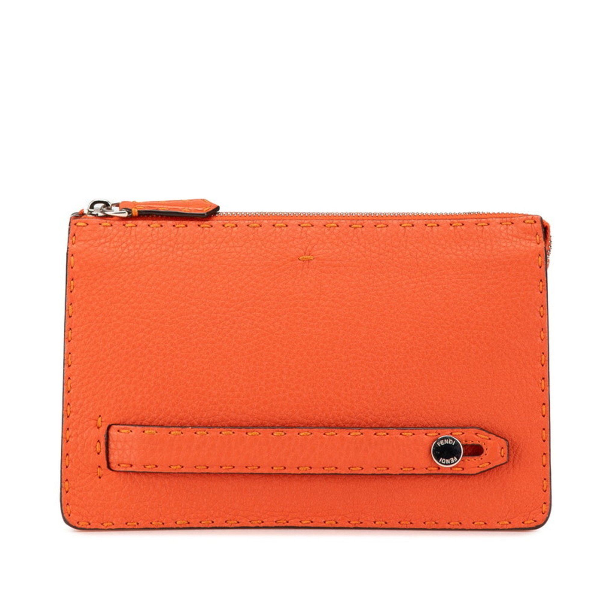 Fendi FENDI Selleria Clutch Bag Second ZVA350 Orange Leather Women's Size ONE SIZE - 1 Thumbnail