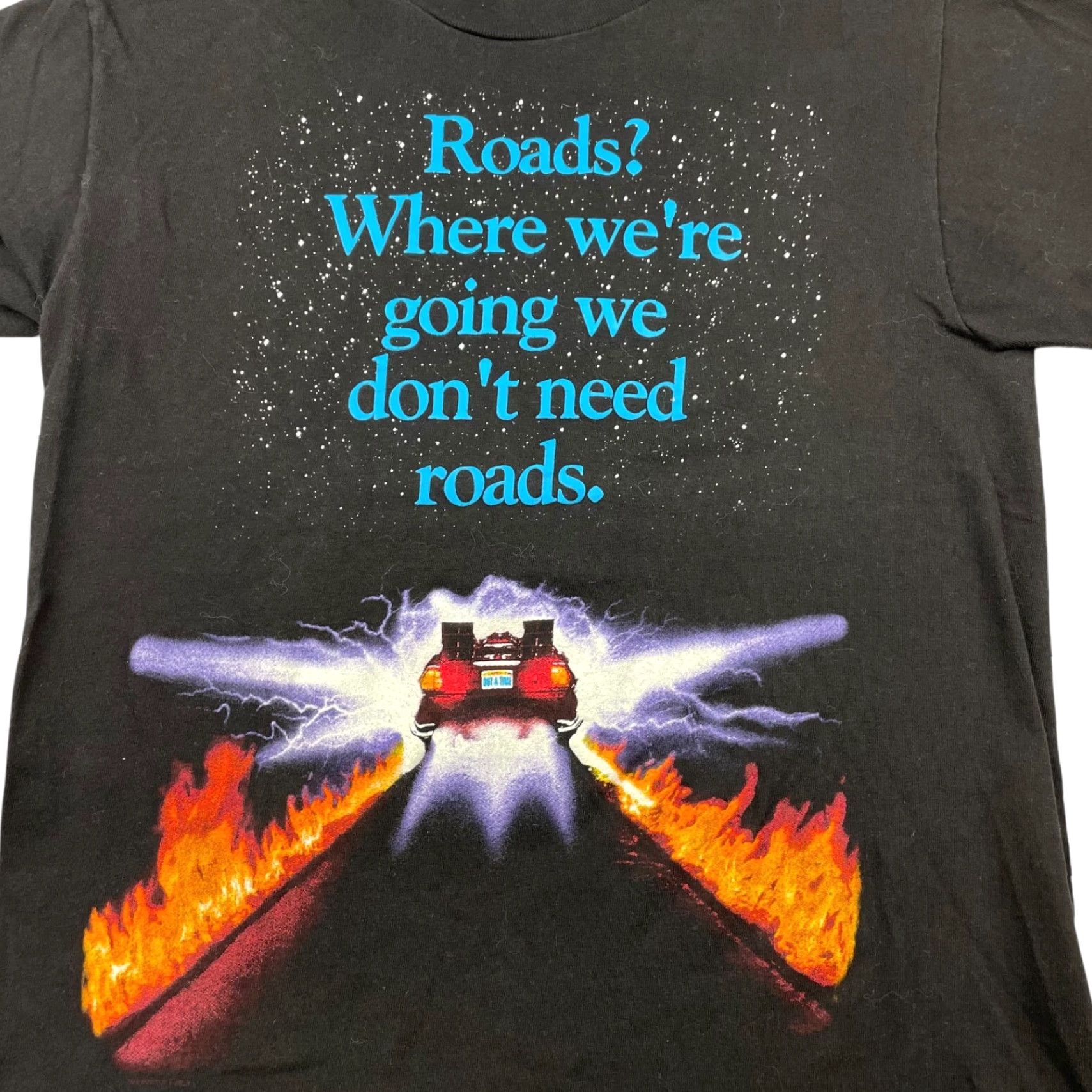 Hanes VTG Hanes T-Shirt Roads?.. Back To The Future Movie Promo Ride Small Black Single Stitch Crew Neck Short Sleeve Mens Size US S / EU 44-46 / 1 - 3 Thumbnail