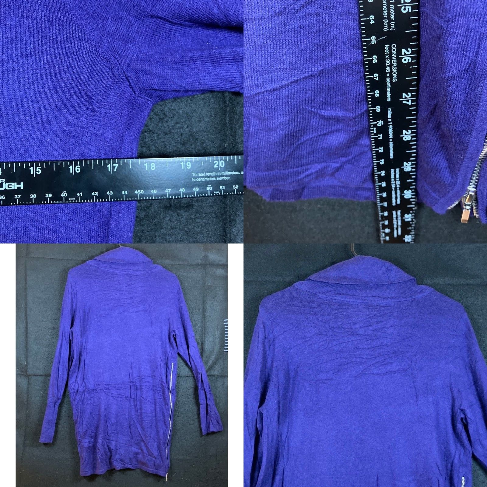 Vintage Zenergy Chicos Womens Sweater Purple Turtleneck Zipper Expand Side Stretch 1 (M) Size M / US 6-8 / IT 42-44 - 8 Thumbnail