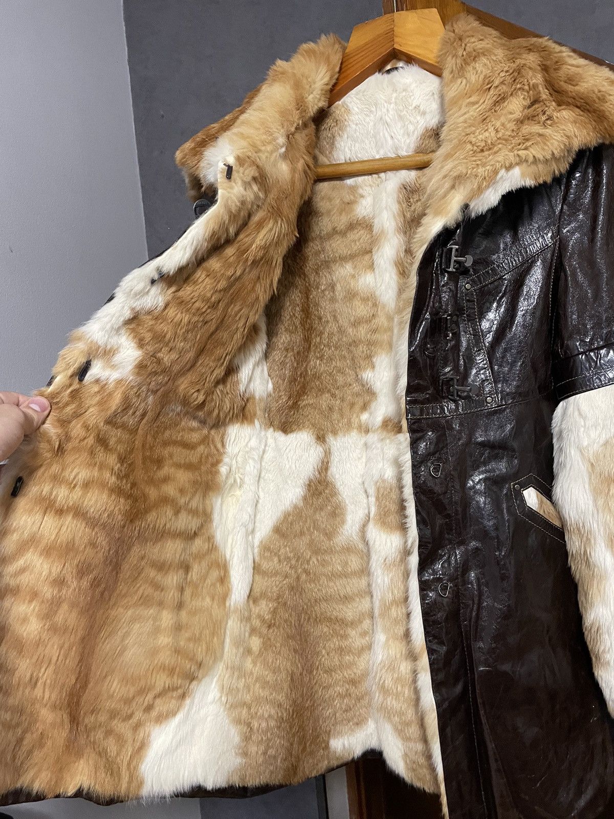 Vintage HOLYMOLY💥 Fur Leather Coat Avant-garde Opium Jacket Y2K Size M / US 6-8 / IT 42-44 - 6 Thumbnail