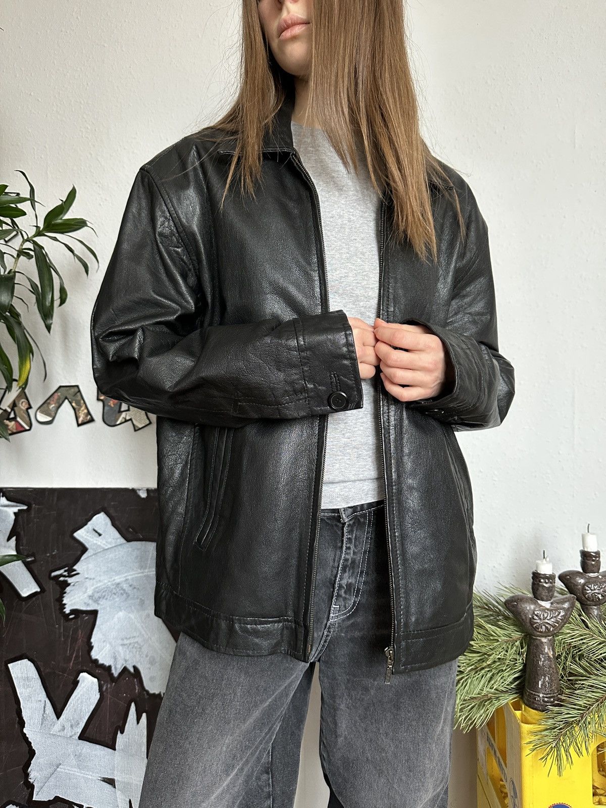 Genuine Leather × Vintage Y2K Real Leather Grunge Oversized Jacket 90s Size US L / EU 52-54 / 3 - 7 Thumbnail