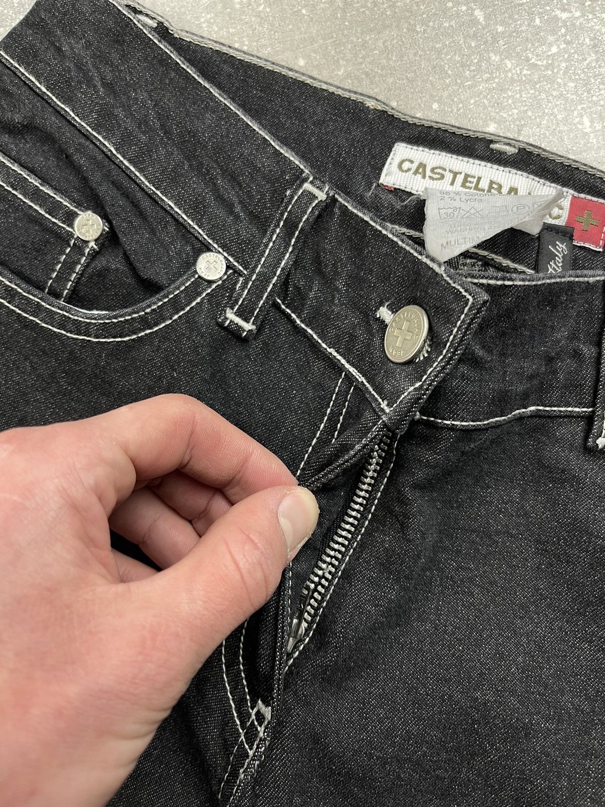 Jean Charles De Castelbajac × Vintage JC de Castelbajac Vintage 90s Y2K Flared Gray Jeans Size 27" / US 4 / IT 40 - 10 Thumbnail