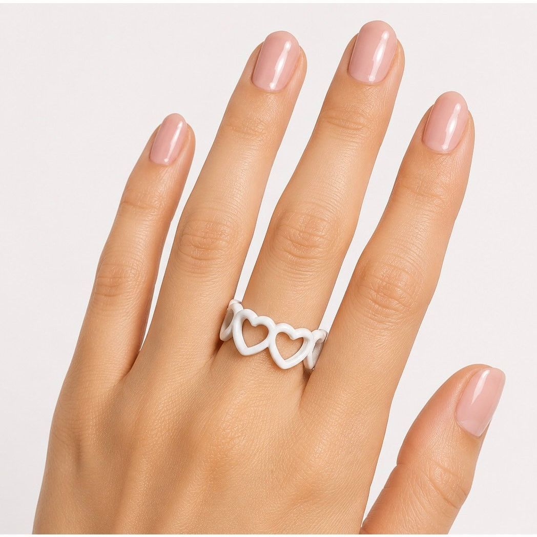 Other Vintage Inspired Hollow Heart Shaped Adjustable Ring White Size ONE SIZE - 2 Thumbnail
