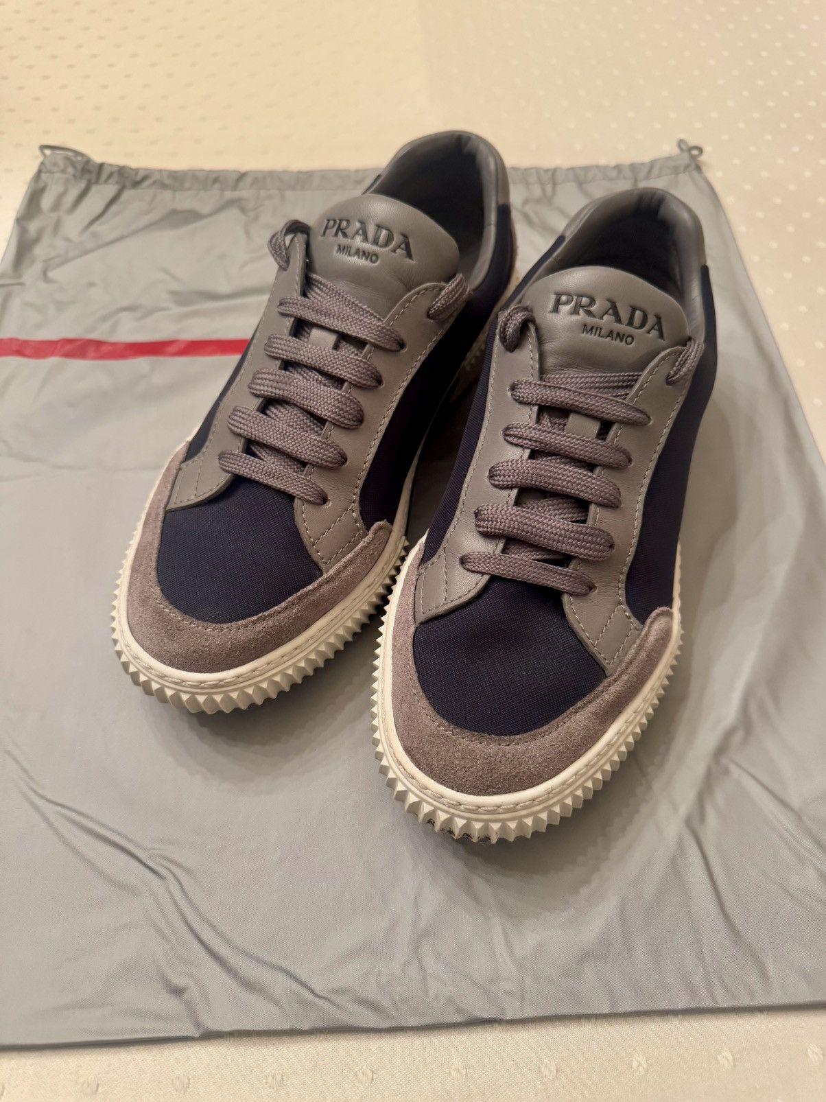 Prada Blue / Grey Logo Sneakers Size US 7.5 / EU 40-41 - 1 Thumbnail