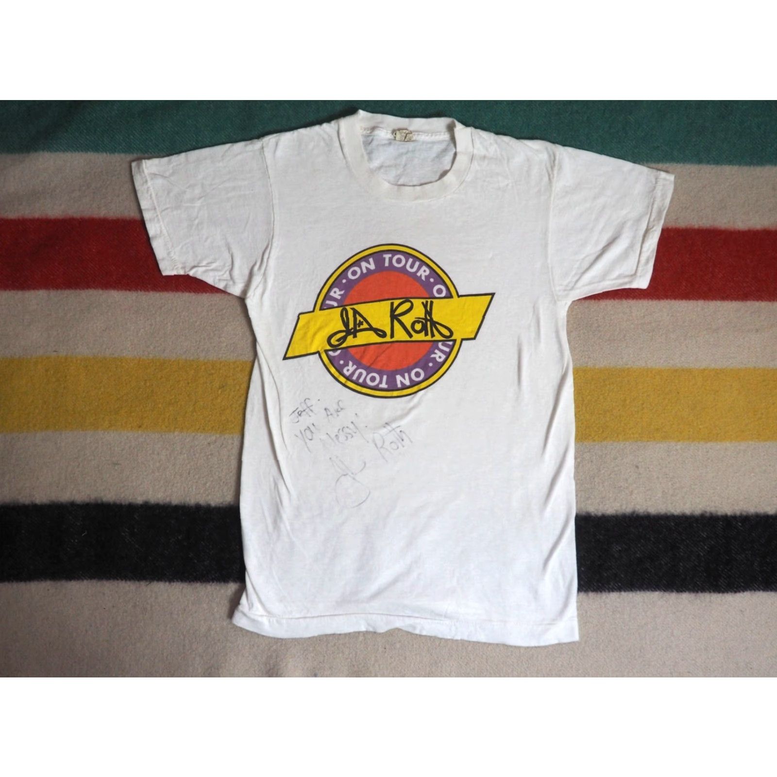 Vintage VTG 80s Screen Stars David Lee Roth Tour Signed Halen Band White Tee T-Shirt S Women/Mens? Size US S / EU 44-46 / 1 - 2 Thumbnail