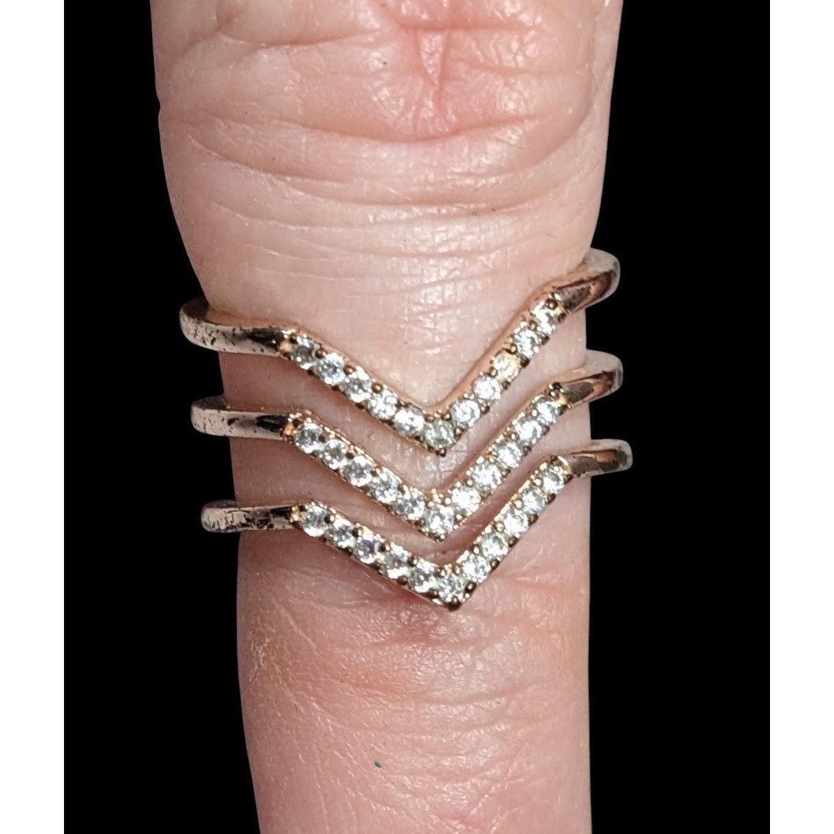 Other Elegant Glam Triple Chevron Gold Tone Rhinestone Ring Size ONE SIZE - 1 Thumbnail