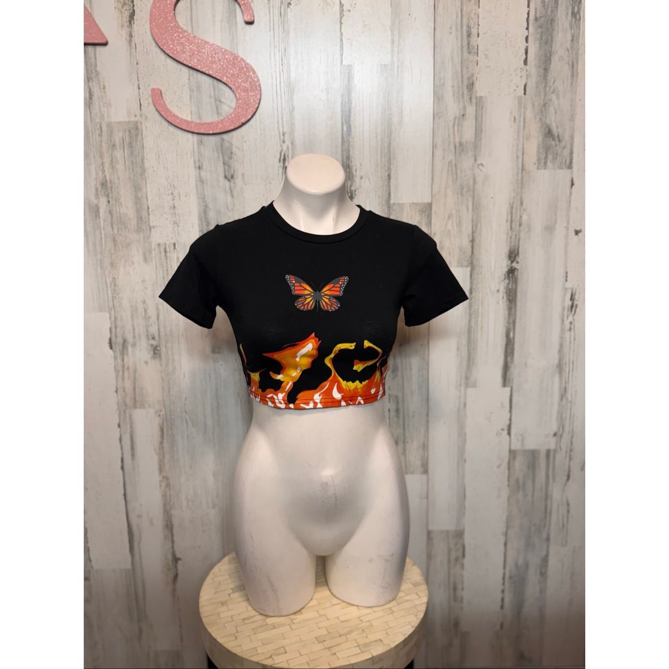 Other Butterfly Flame Graphic Crop Top Black Stretch Tee Size XS Size XS / US 0-2 / IT 36-38 - 5 Thumbnail