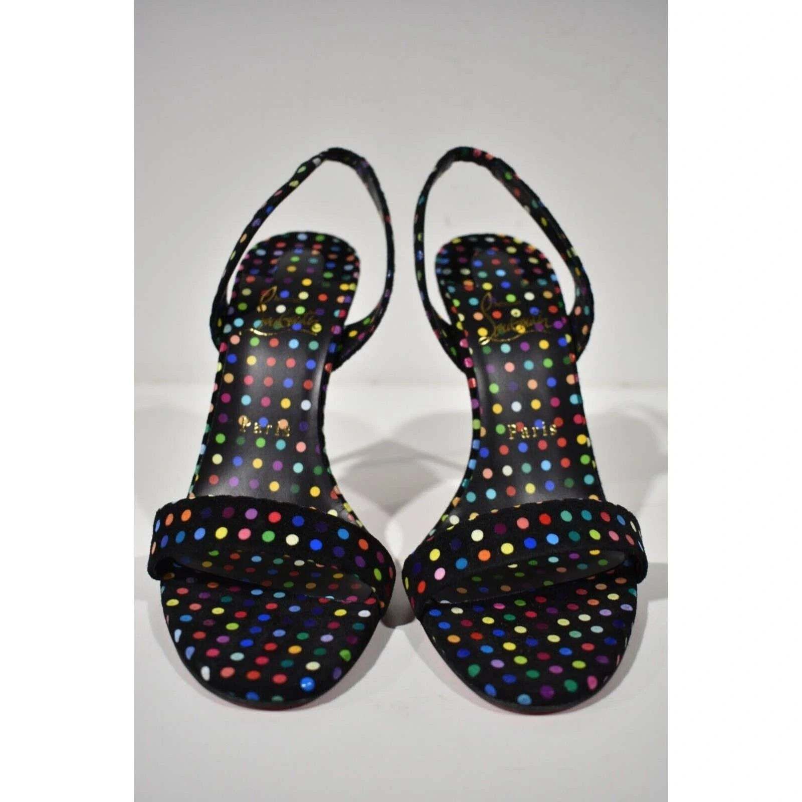Christian Louboutin O Marylin 100 Black Polka Dot Slingback Sandal Heel Pump 39 Size US 9 / IT 39 - 5 Thumbnail