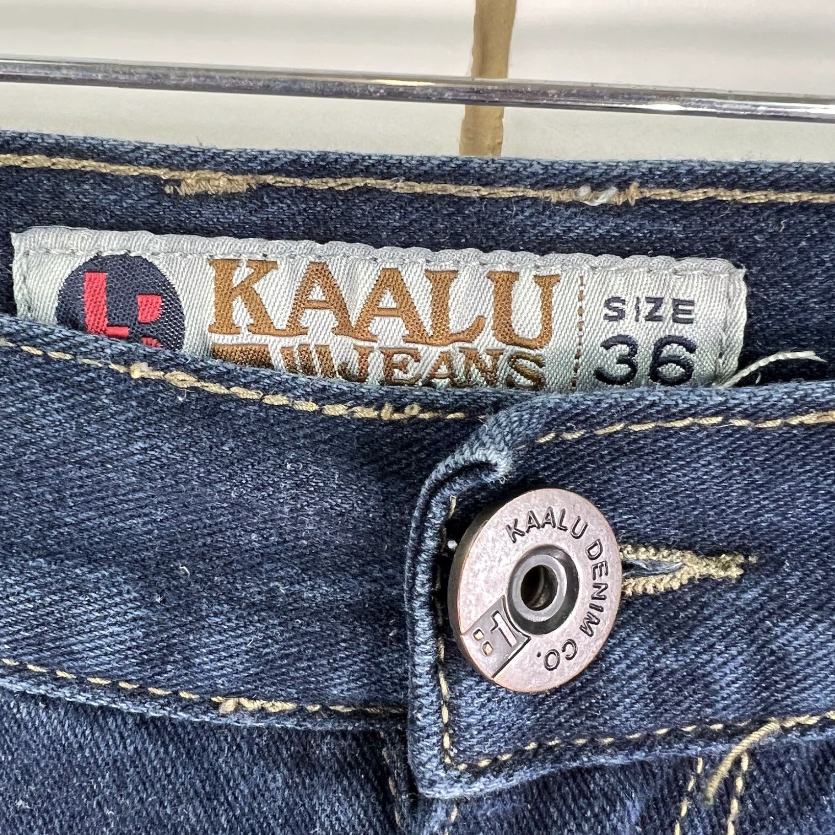 Vintage Kaalu Euro Jeans Straight Leg Mens Jeans 36 Blue Cotton Denim Regular 36X32 USA Logo London Preppy 90s Mens Size US 36 / EU 52 - 5 Thumbnail