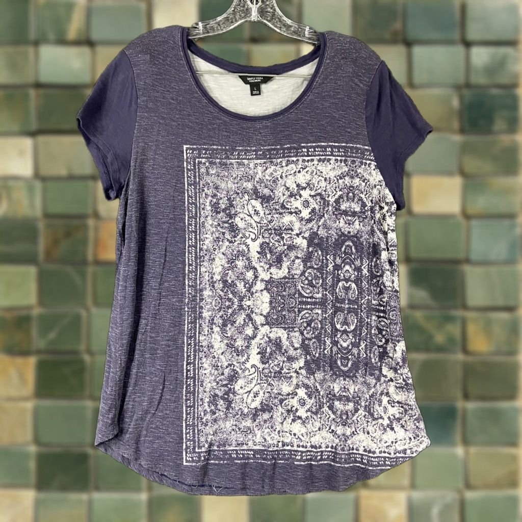 Vintage Simply Vera Vera Wang Blouse Women L Purple Bohemian Short Sleeve Women Size L / US 10 / IT 46 - 1 Thumbnail