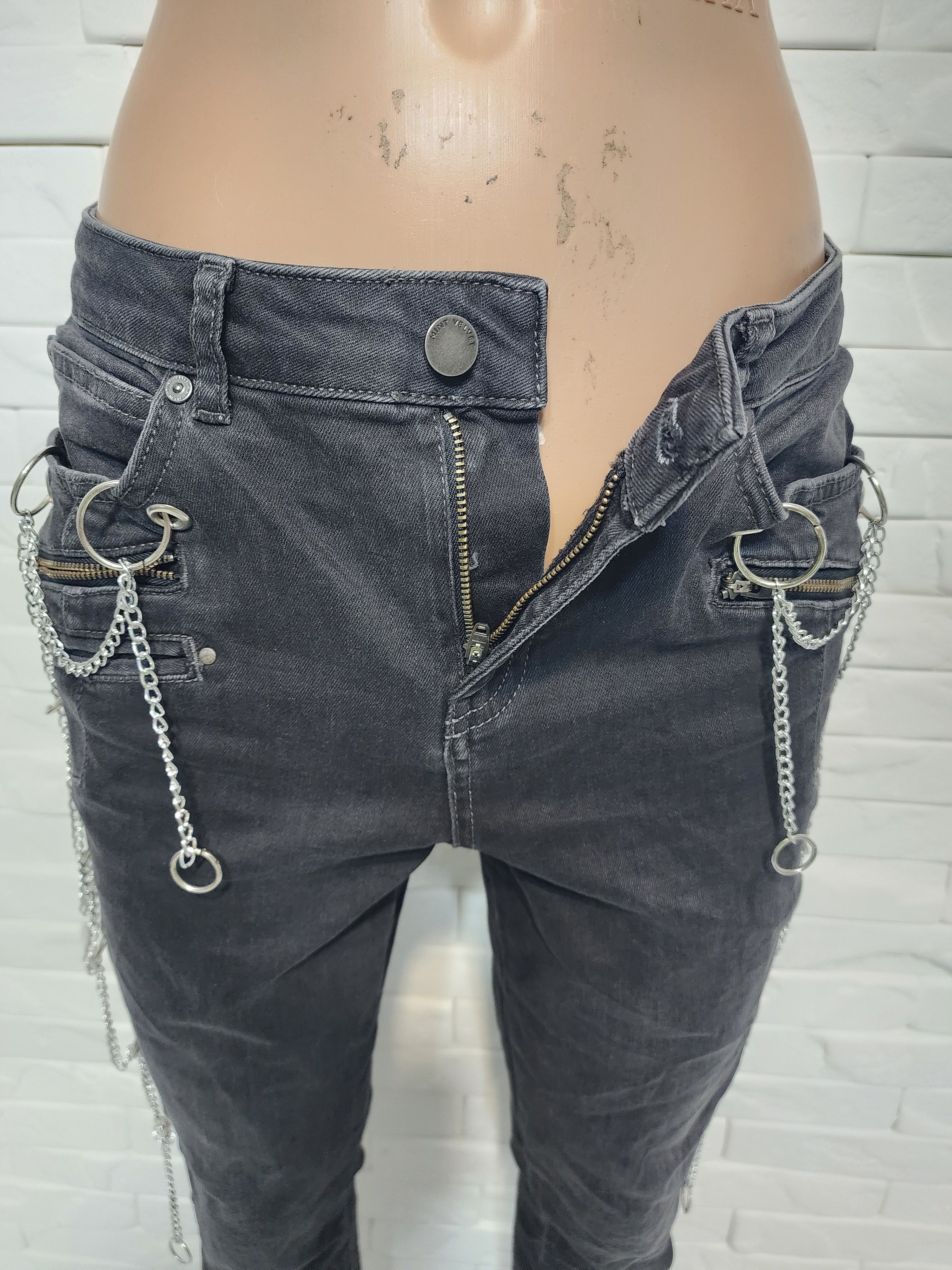 Designer Black women's jeans with decorative chains. Size 30" / US 8 / IT 44 - 4 Thumbnail