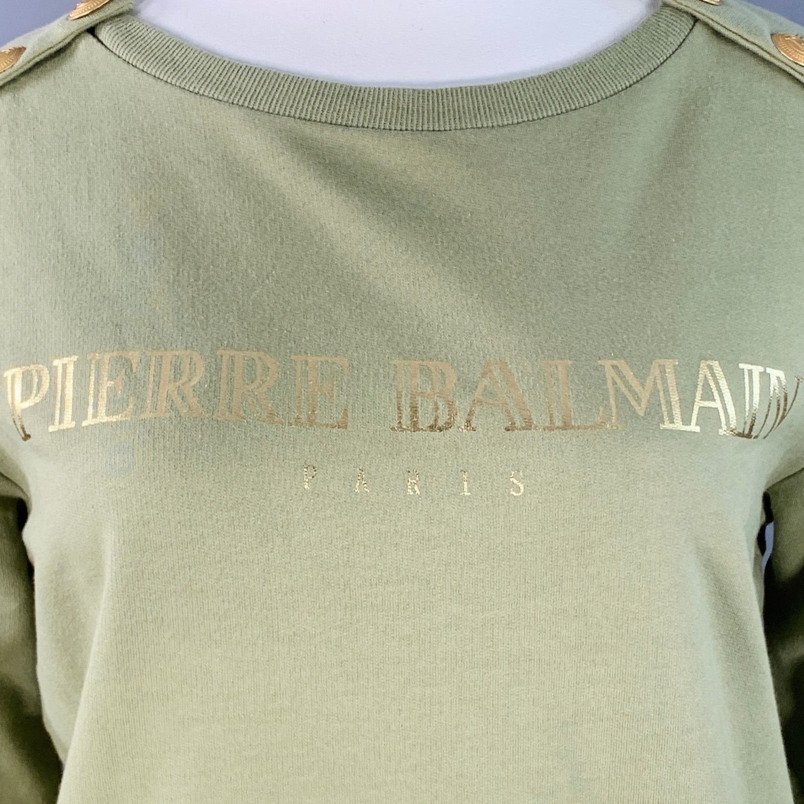 Balmain BALMAIN Green Sage Cotton Jersey Logo Crew Neck Pullover Size M / US 6-8 / IT 42-44 - 2 Thumbnail