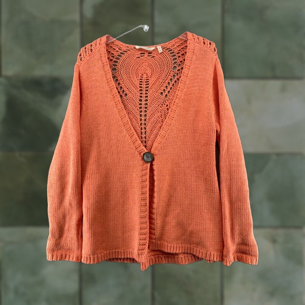 Soft Surroundings Soft Surroundings Cardigan Open-Knit V-Neck Orange Womens M Knit Sweater (Cotton Blend) Size M / US 6-8 / IT 42-44 - 1 Thumbnail