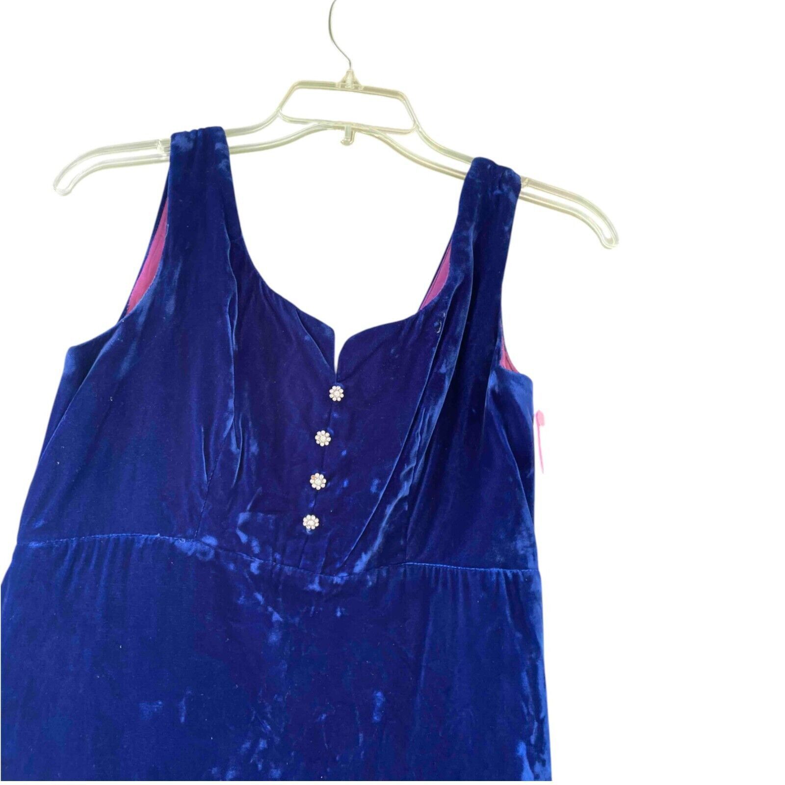 Other 1970's Vintage ILGWU Crushed Velvet Sleeveless Blue Dress Size XS / US 0-2 / IT 36-38 - 5 Thumbnail
