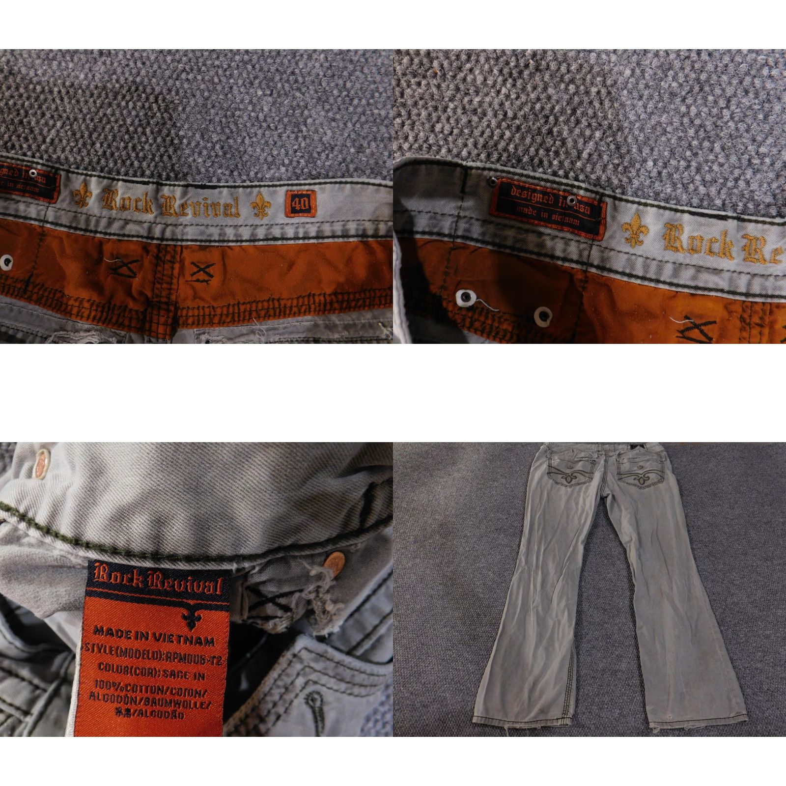 Vintage VINTAGE Rock Revival Jeans Mens 40 Sage Green RPMU08T2 Straight Leg Embroidered Pockets Size US 40 / EU 56 - 8 Thumbnail