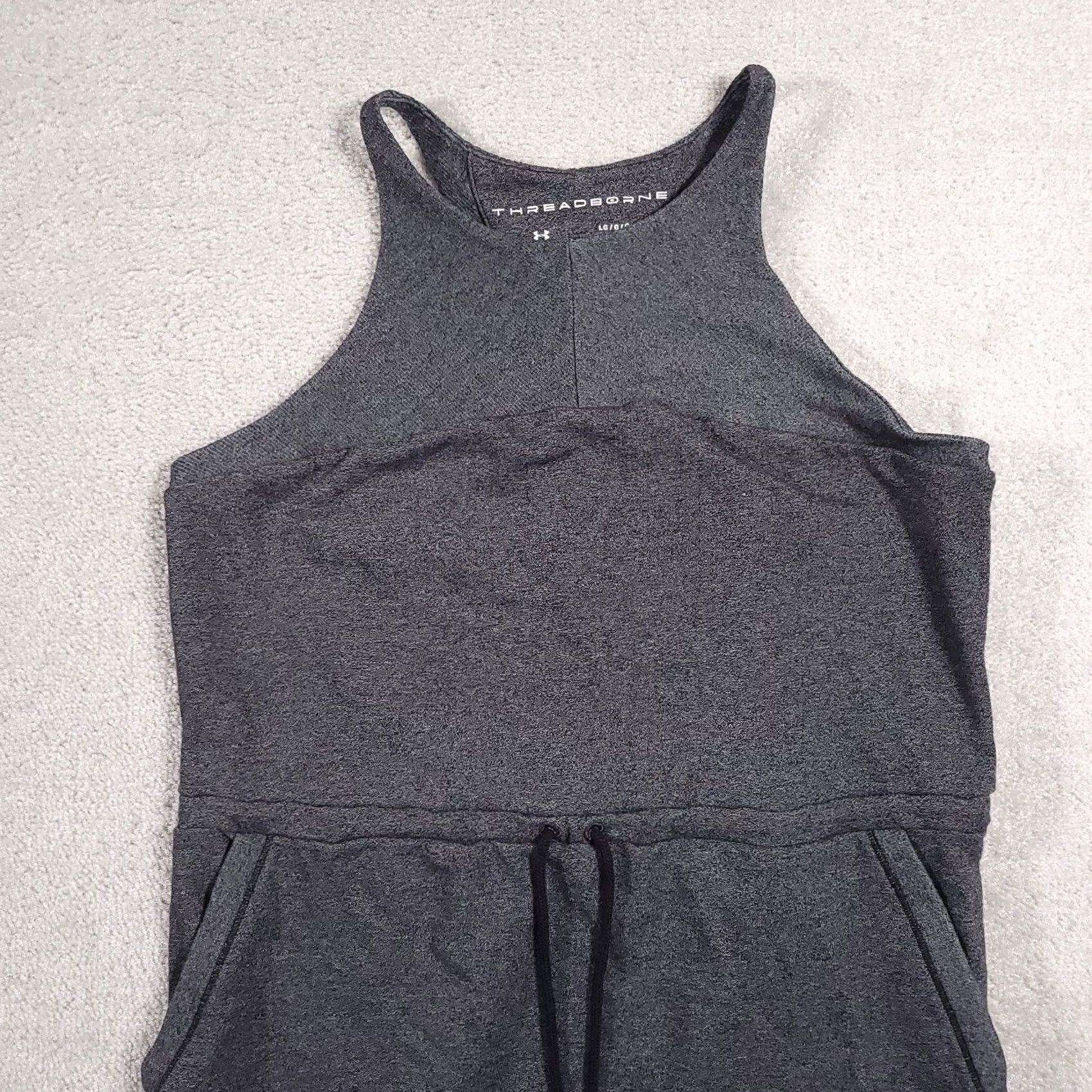 Under Armour Under Armour Threadborne Shoreline Terry Dress Women's Large Gray Pockets Cinch Tank Sleeveless Drawstring Waist Racer Back Size L / US 10 / IT 46 - 3 Thumbnail
