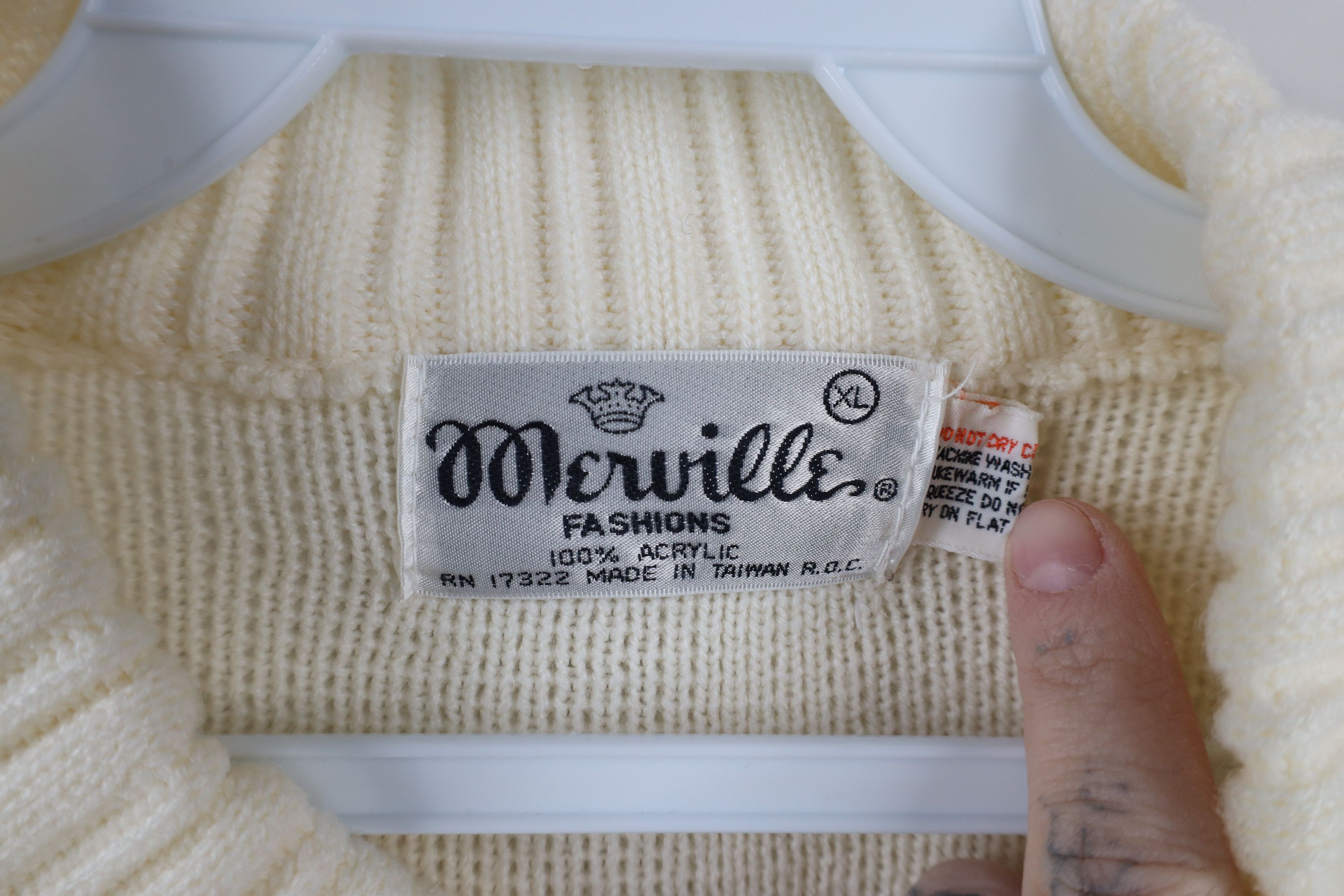 Vintage Vintage 60s 70s Streetwear Knit Cardigan Sweater Cream Size XL / US 12-14 / IT 48-50 - 10 Thumbnail