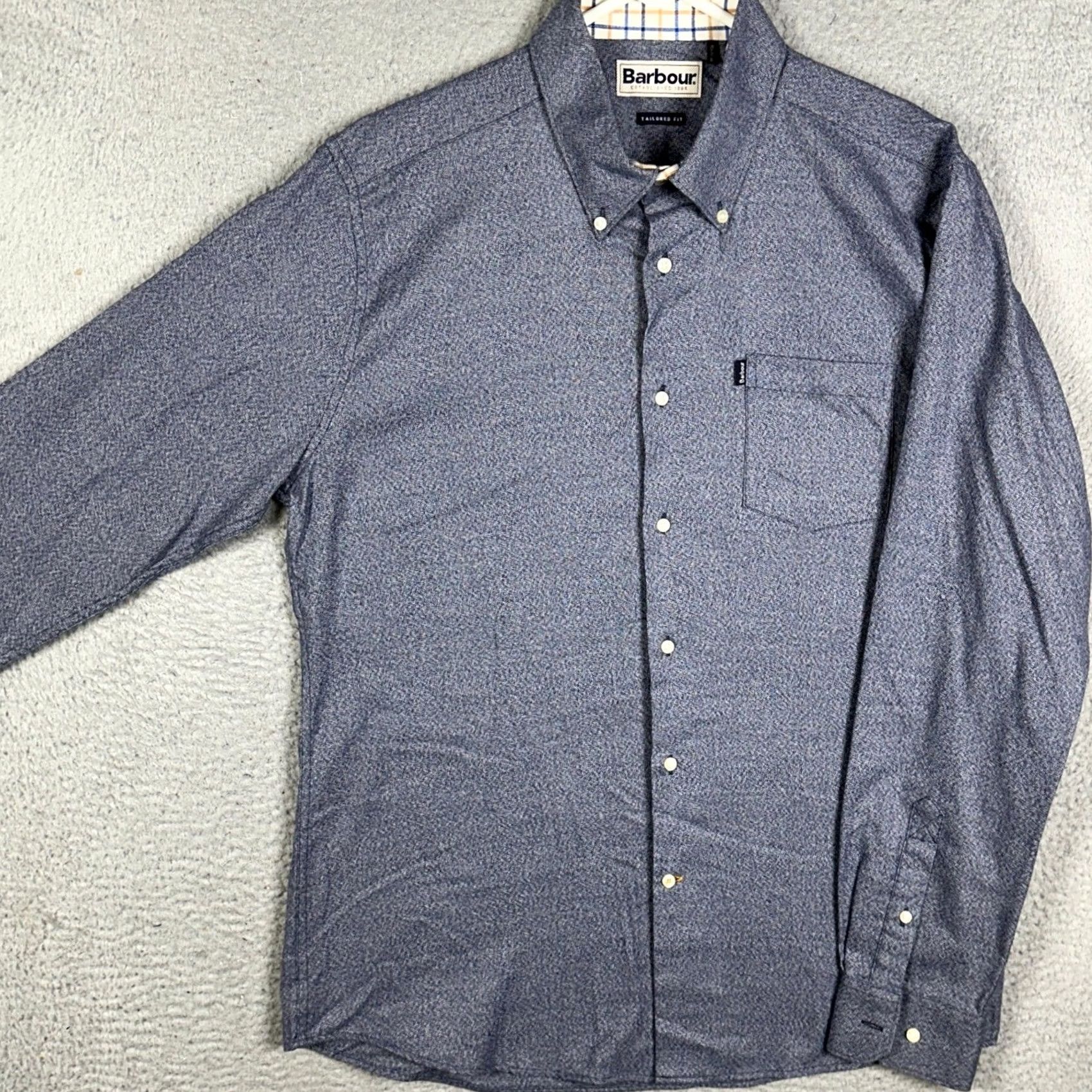 Barbour Barbour Theo Shirt Mens M Navy Blue Tailored Fit Button-Down Pocket Cotton Flannel Long Sleeve Collared Button Up Size US M / EU 48-50 / 2 - 2 Thumbnail