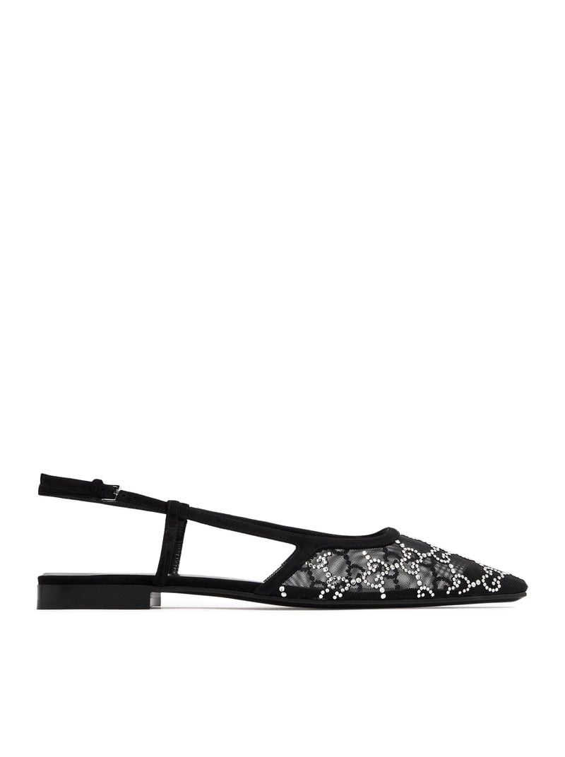 image of Gucci Women`s Slingback Ballerina With GG Motif Shoes in Black, Women's (Size 9)