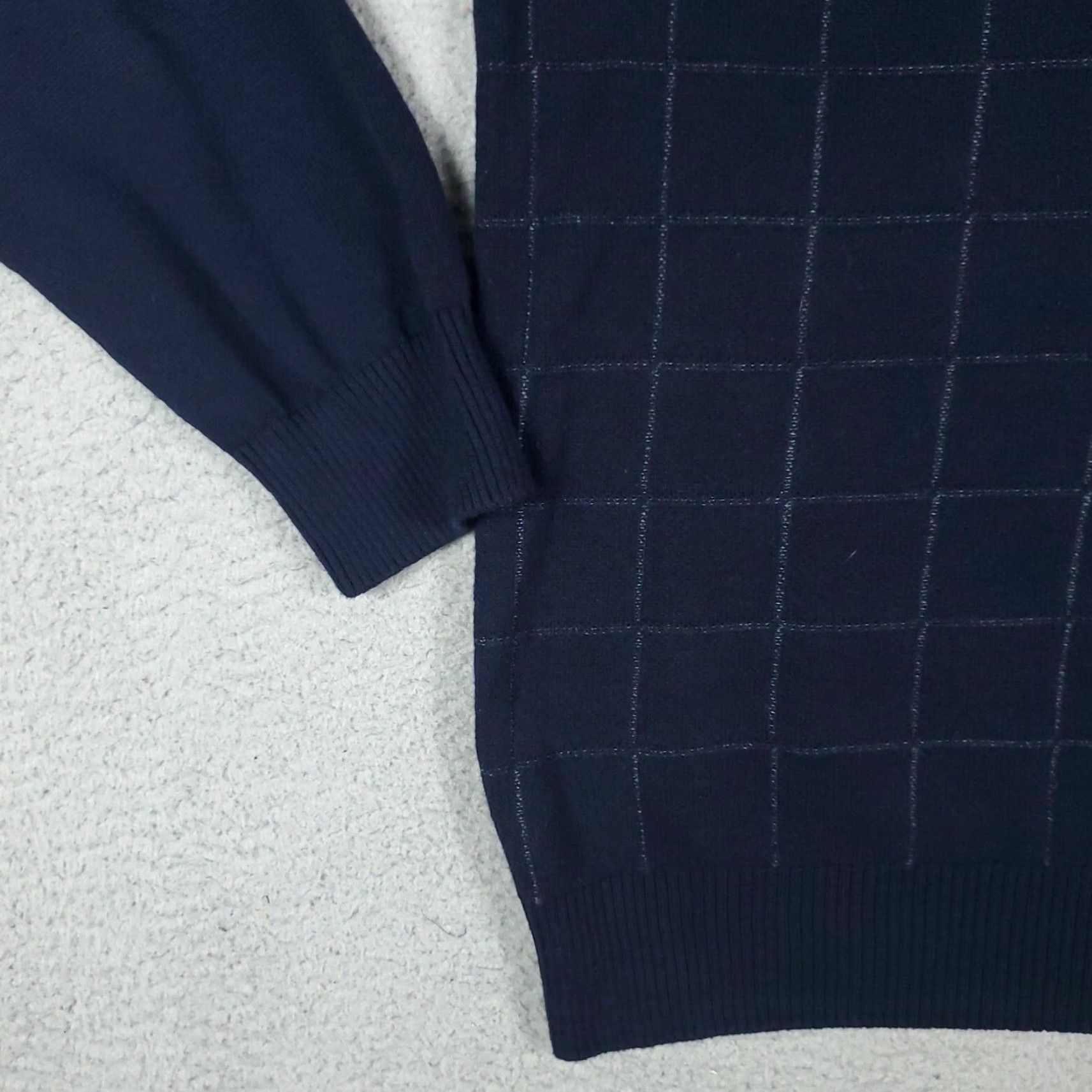 Vintage Alan Flusser Mens Large Quarter Zip Pullover Sweater Sweatshirt Blue Check Size US L / EU 52-54 / 3 - 3 Thumbnail