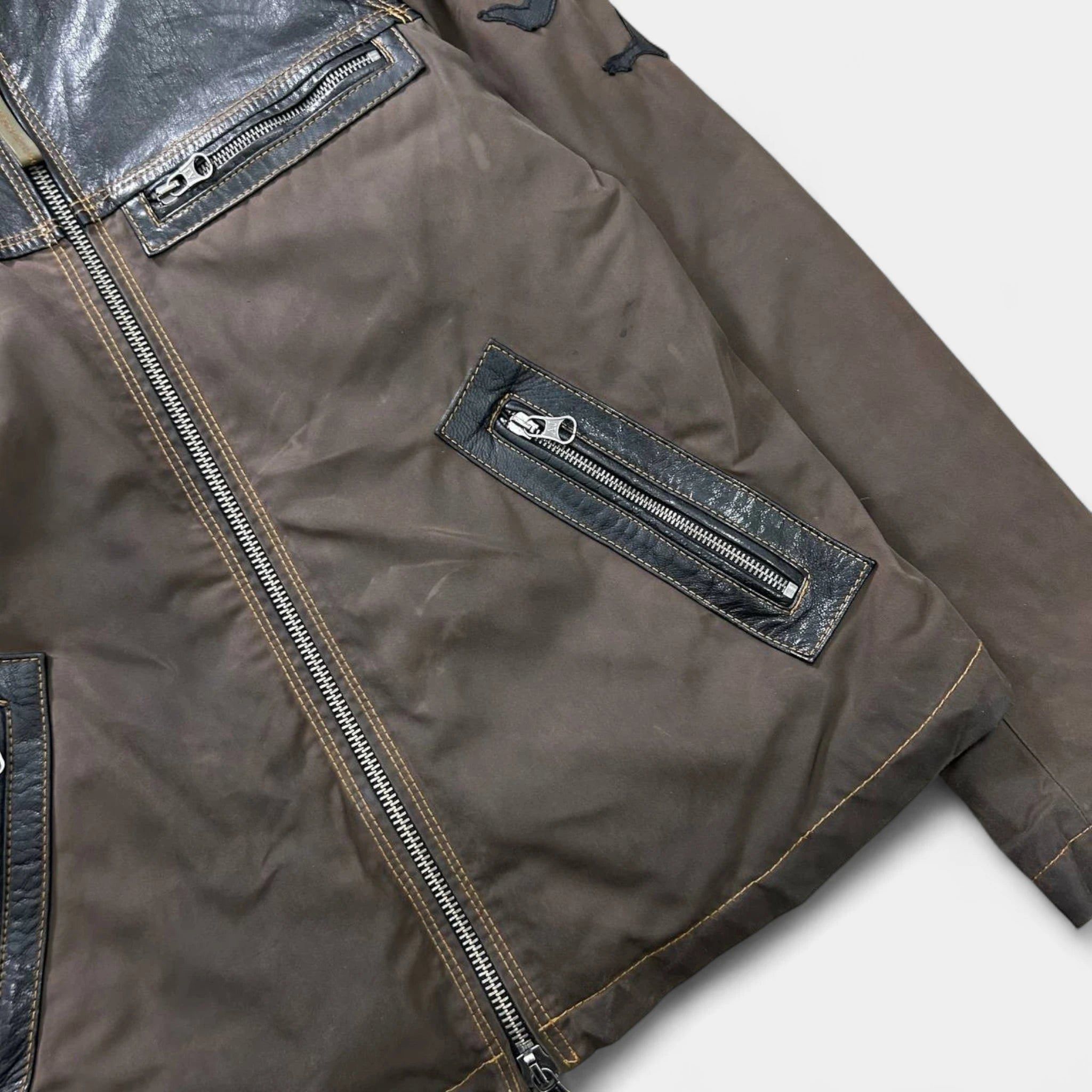Armani Armani Jeans Brown Leather Nylon Jacket Size L / US 10 / IT 46 - 3 Thumbnail