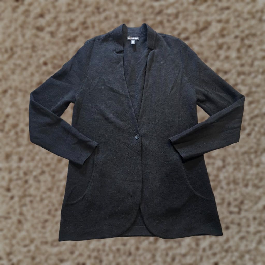 Eileen Fisher Eileen Fisher Cardigan Womens Small Black Merino Wool Knit Button V-Neck Long Sleeve Casual Career Capsule Size S / US 4 / IT 40 - 1 Thumbnail