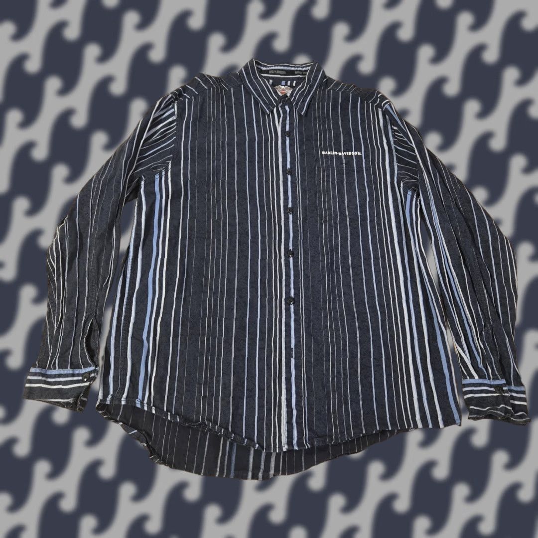 Harley Davidson Harley-Davidson Shirt Mens XL Tall Black White Stripe Paisley Button Down Casual Size US XL / EU 56 / 4 - 1 Thumbnail