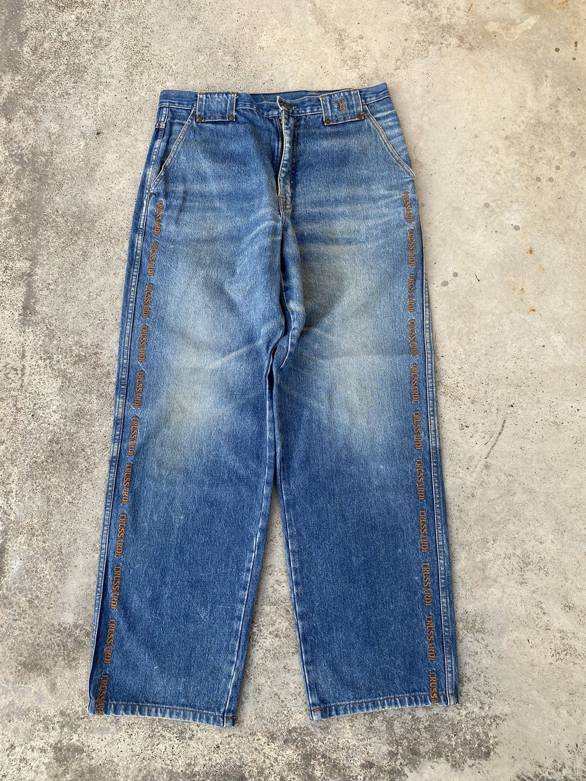 JNCO Vintage Trussardi Embroidered Side Tape Baggy Jeans Size US 34 / EU 50 - 1 Thumbnail