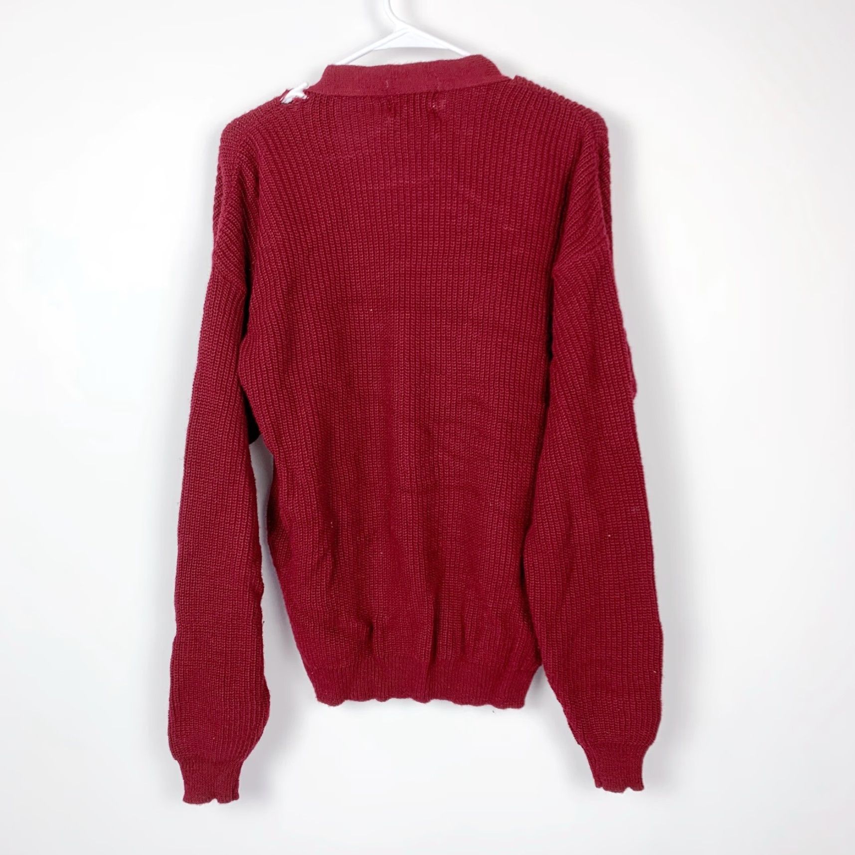 Vintage VINTAGE Poplar Burgundy V-Neck Grandpa Knit Cardigan XL Long Sleeve Red Grunge 1980s USA Mens Size US XL / EU 56 / 4 - 5 Thumbnail