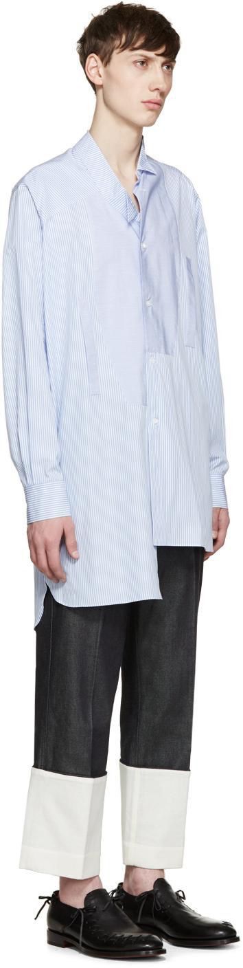 Image of Loewe Blue And White Striped Asymmetric Shirt in Blue/White, Men's (Size XS)