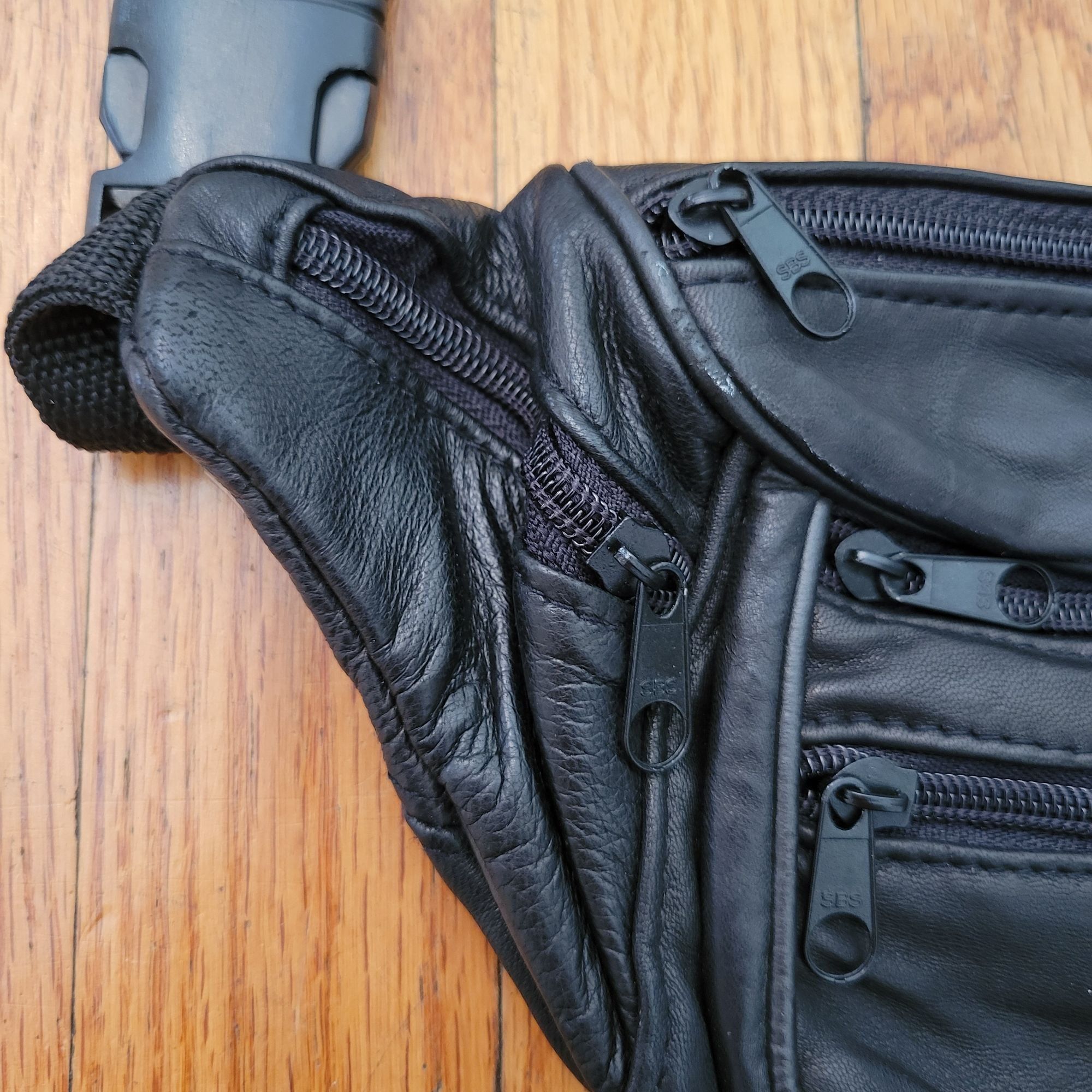 Other Black Leather Waist Fanny Pack Bum Bag Multiple Zipper Pocke Size ONE SIZE - 2 Thumbnail