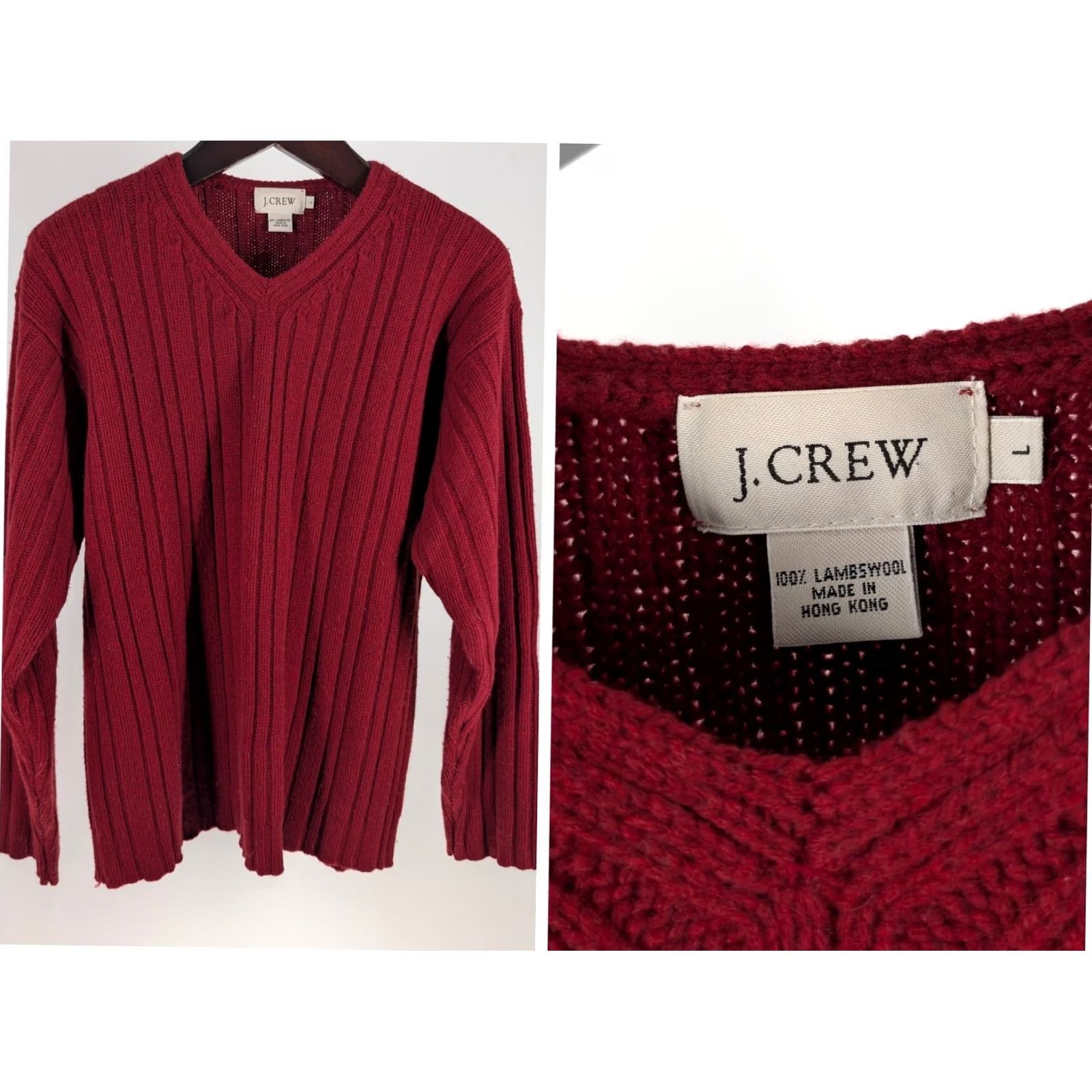 J.Crew VINTAGE J.CREW Maroon 100% Lambswool Heavy Ribbed V Neck Sweater L Mens Hong Kong Size US L / EU 52-54 / 3 - 2 Thumbnail