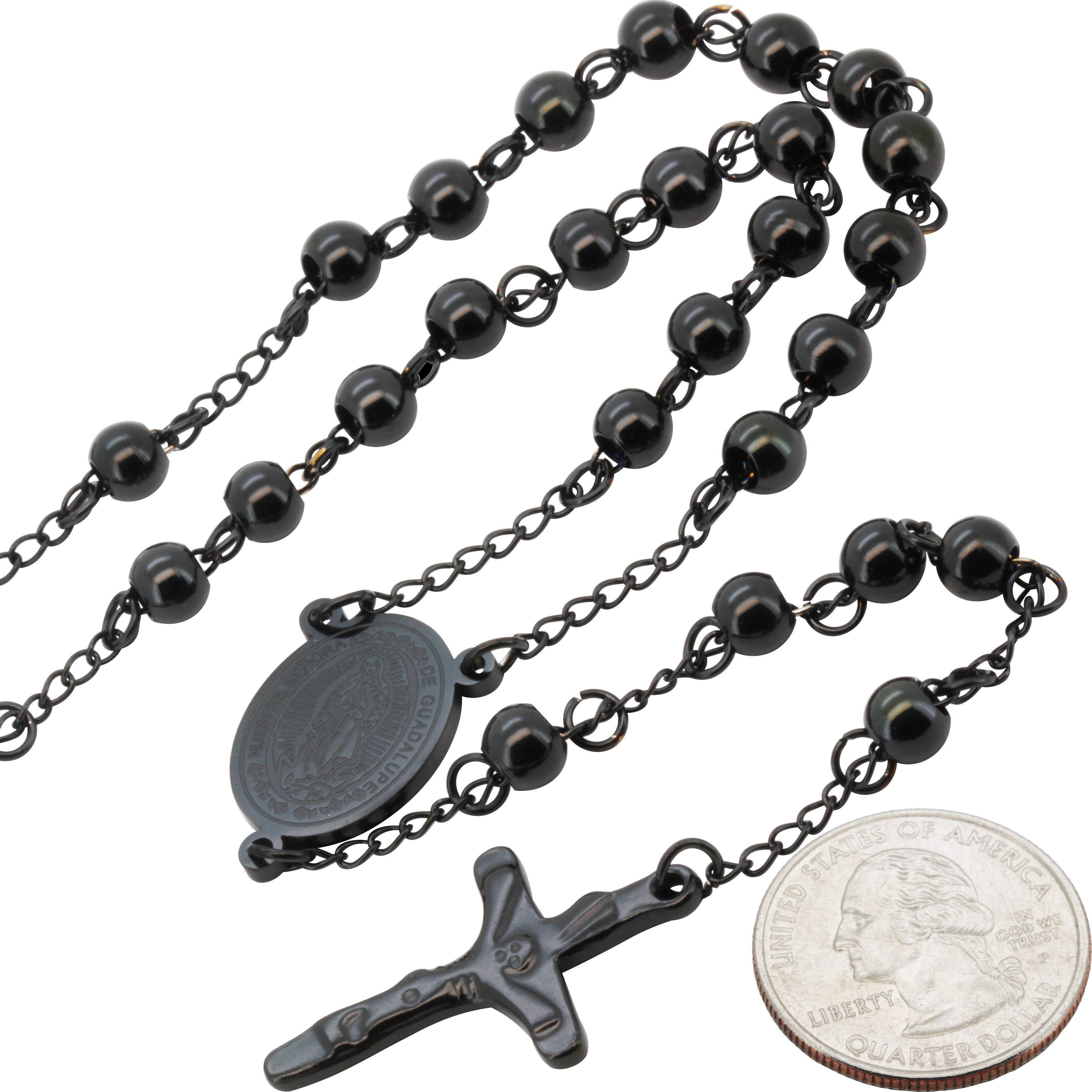 Other 316L Stainless Steel Black 6mm Rosary Necklace 26”+6" Size ONE SIZE - 2 Thumbnail