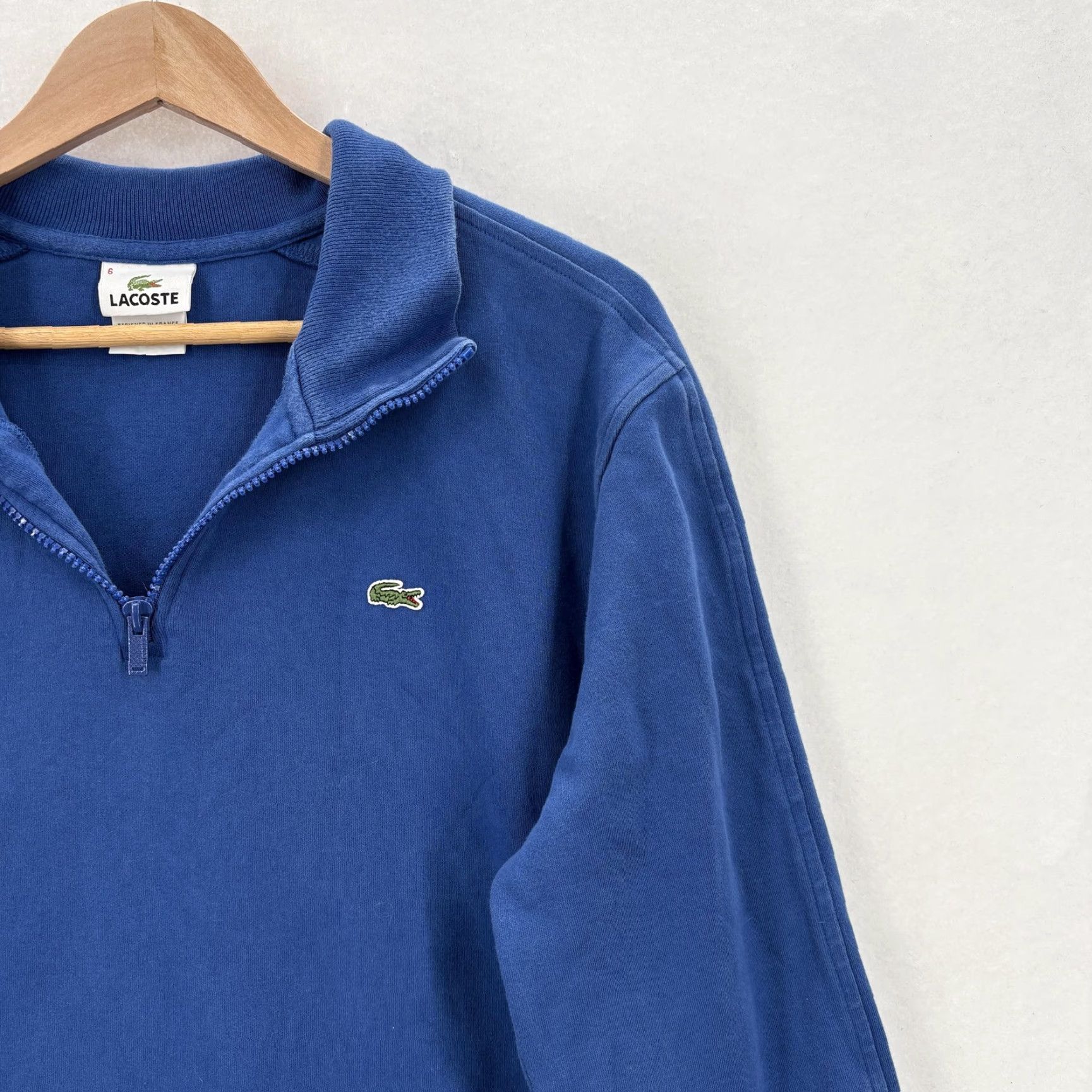 Lacoste VINTAGE Lacoste Mens XL Blue Quarter Zip Pullover 100% Cotton Croc Logo Pullover Shirt Sweatshirt Zip Knit Classic Size US XL / EU 56 / 4 - 2 Thumbnail