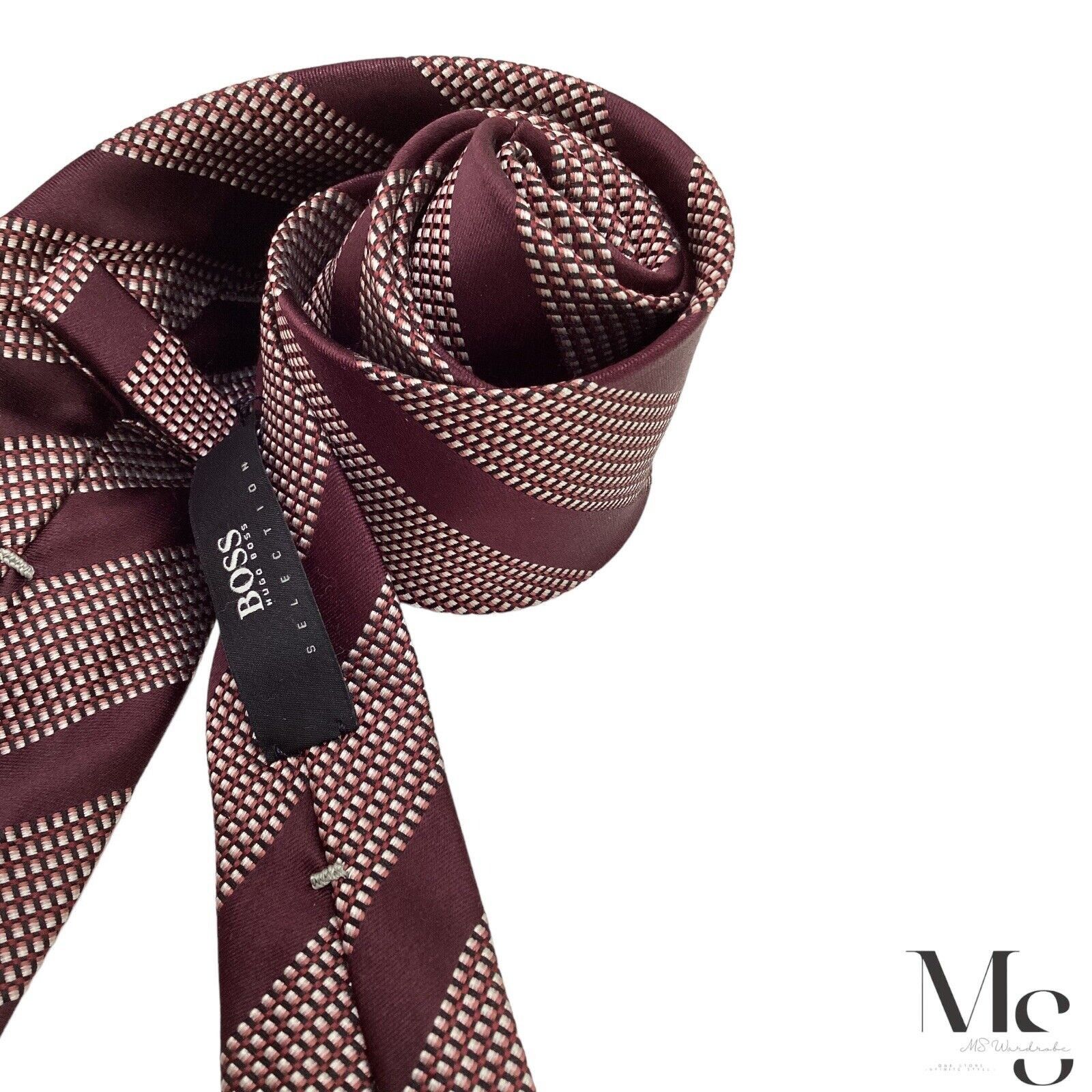 Hugo Boss BOSS SELECTION Trifold Violet Striped Silk Tie Italy W: 3.4 Size ONE SIZE - 4 Thumbnail