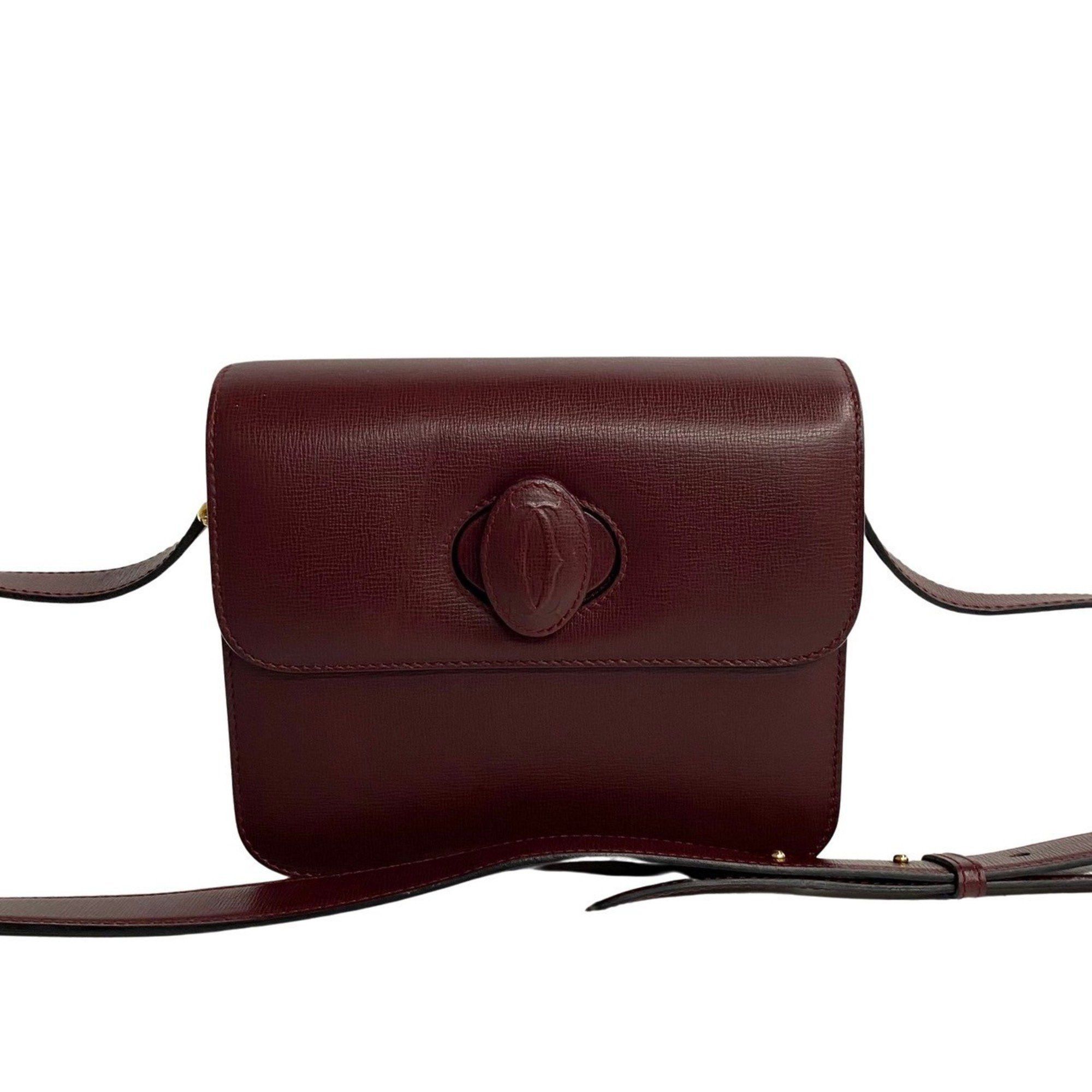 image of Cartier Mustline Turnlock Leather Shoulder Bag Sacoche Bordeaux 18572, Women's
