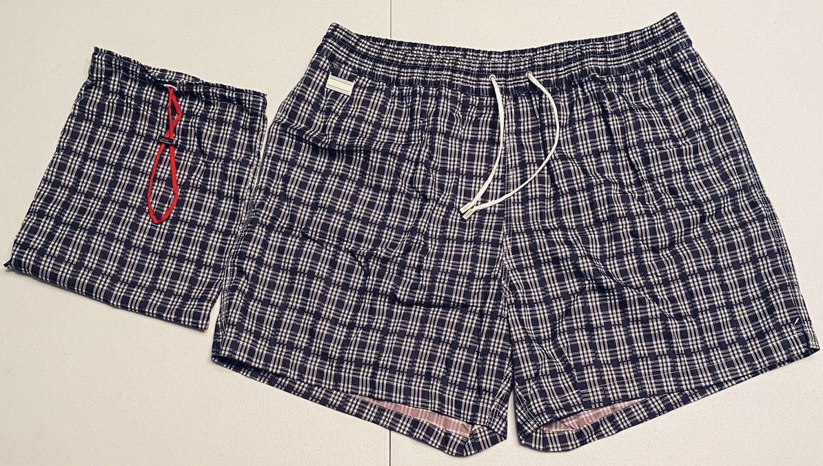 Brioni Brioni 🇮🇹 Dk Blue Check Logo Ornament Resort Swim Trunk L NWT Size US 38 / EU 54 - 5 Thumbnail