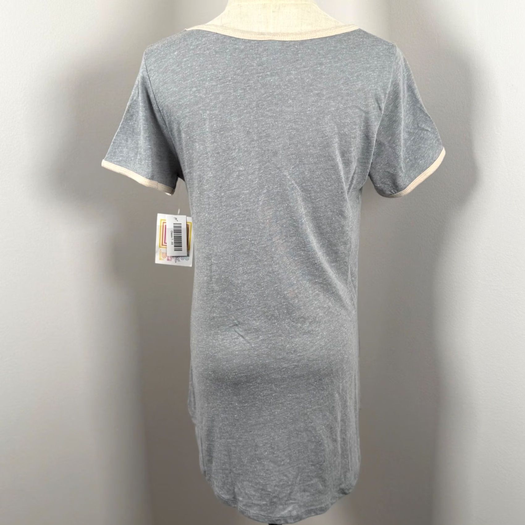 Vintage VINTAGE LuLaRoe Classic Tee Shirt XS Gray Cream Ringer Scoop Neck High-Low NWT Size ONE SIZE - 3 Thumbnail
