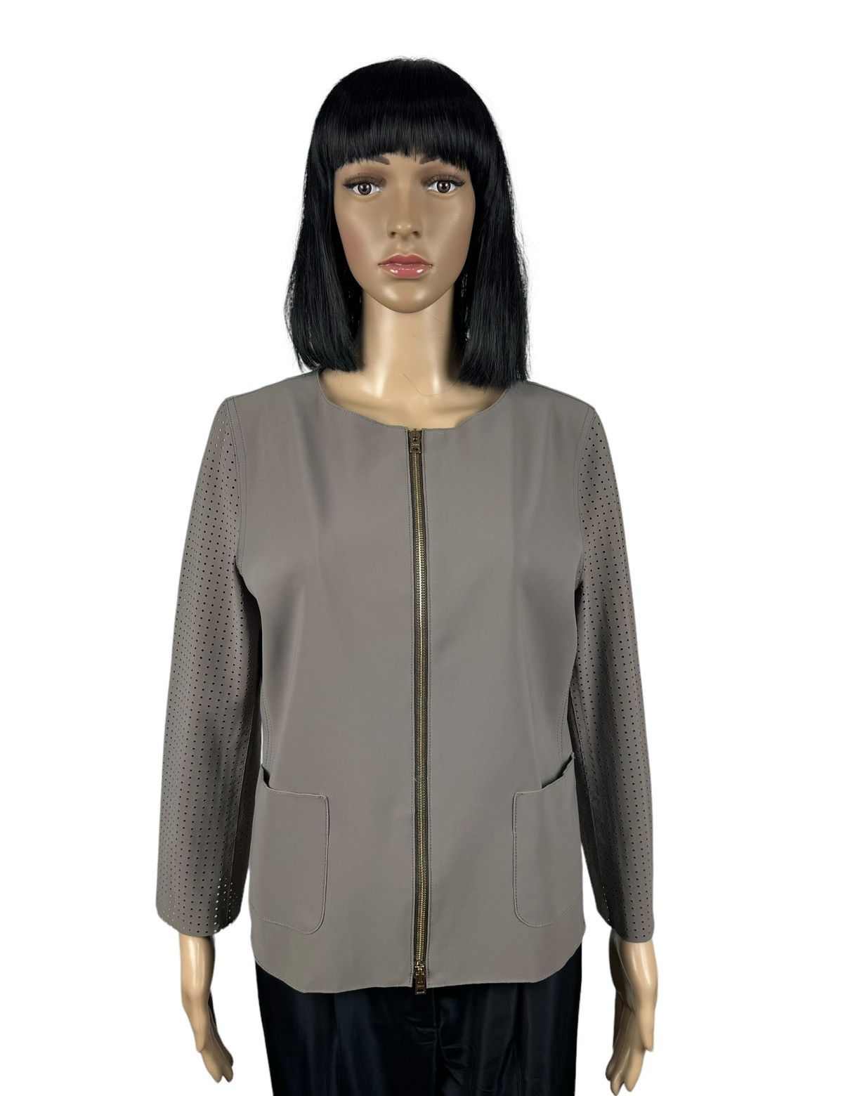 Herno HERNO Round Neck Zip Gray Jacket Perforated Size 46 Size L / US 10 / IT 46 - 1 Thumbnail