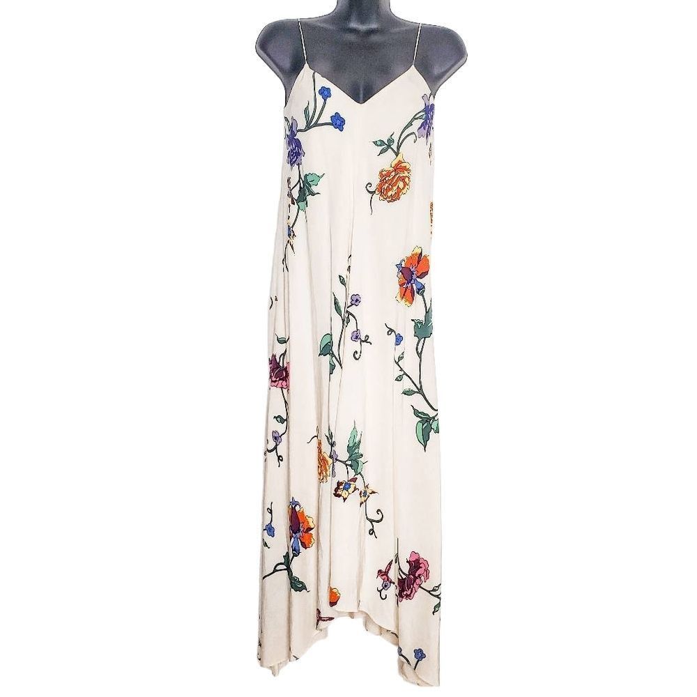 Image of Tibi White Floral Bella Strappy V Neck Floral Flowy Hankerch in Pink, Women's (Size XS)