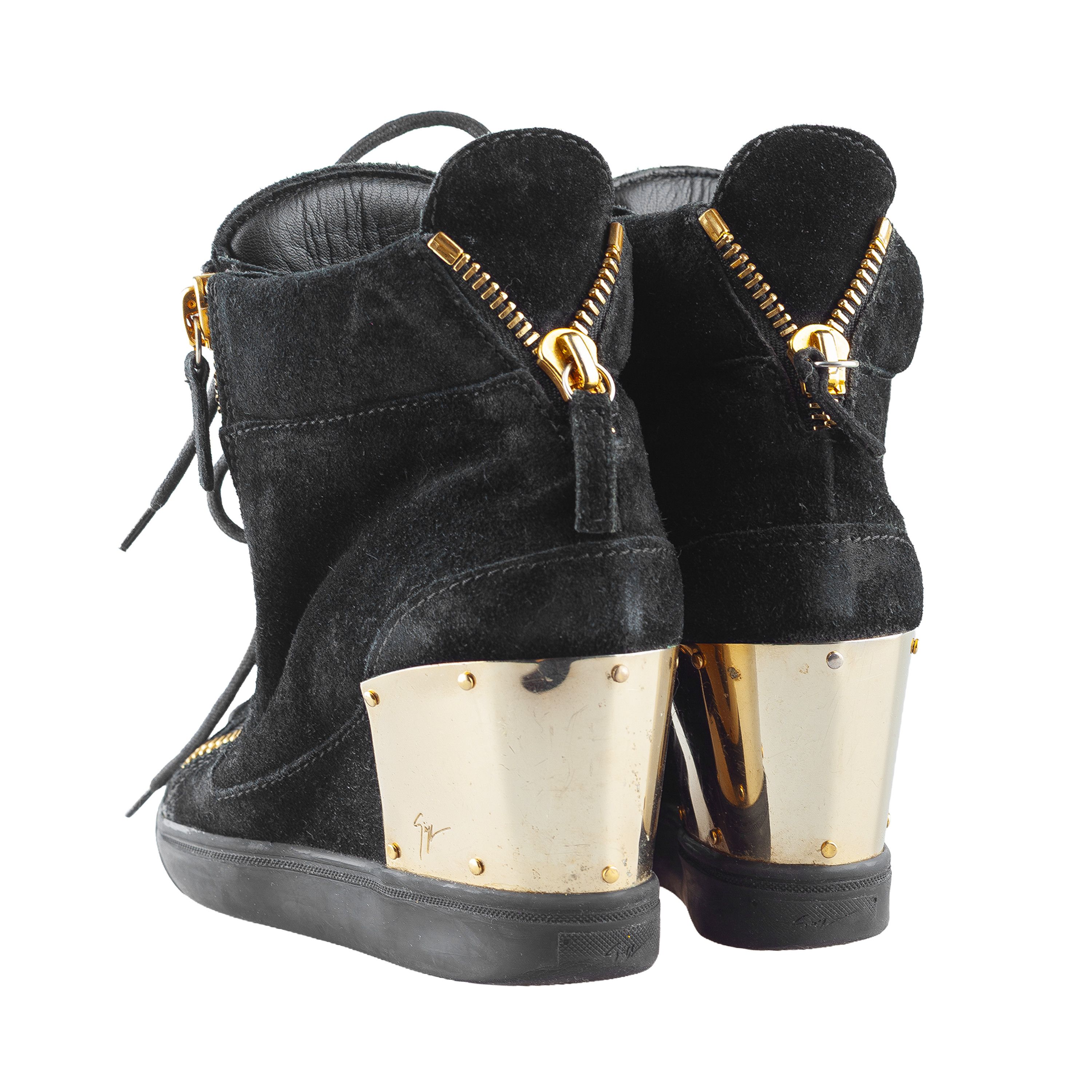 Giuseppe Zanotti Giuseppe Zanotti Black Golden Velour Wedge Sneakers Size US 6 / IT 36 - 6 Thumbnail